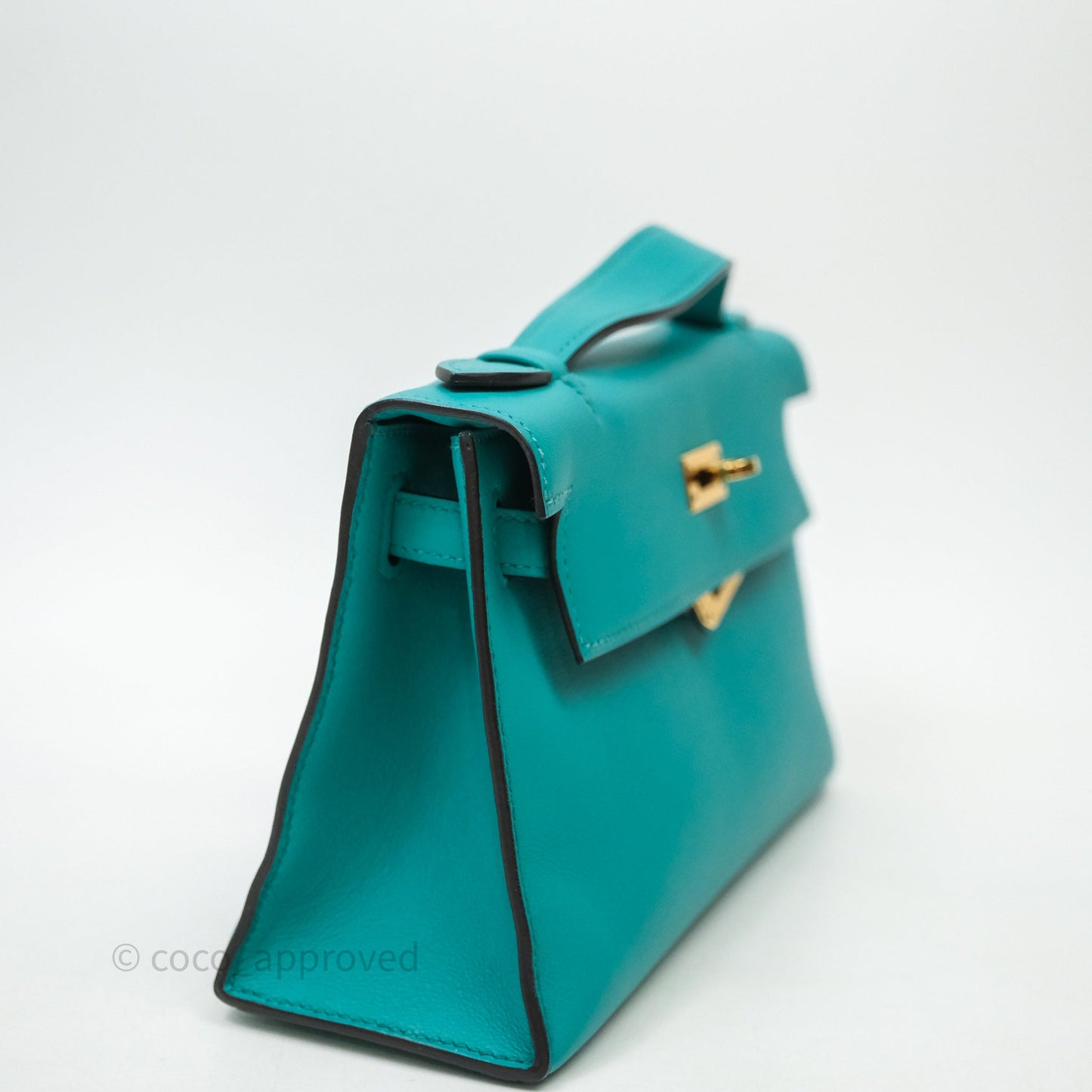 Hermès Kelly Pochette Bleu Paon 7F Gold Hardware