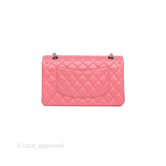 Chanel Classic M/L Medium Flap Quilted Pink Lambskin Silver Hardware