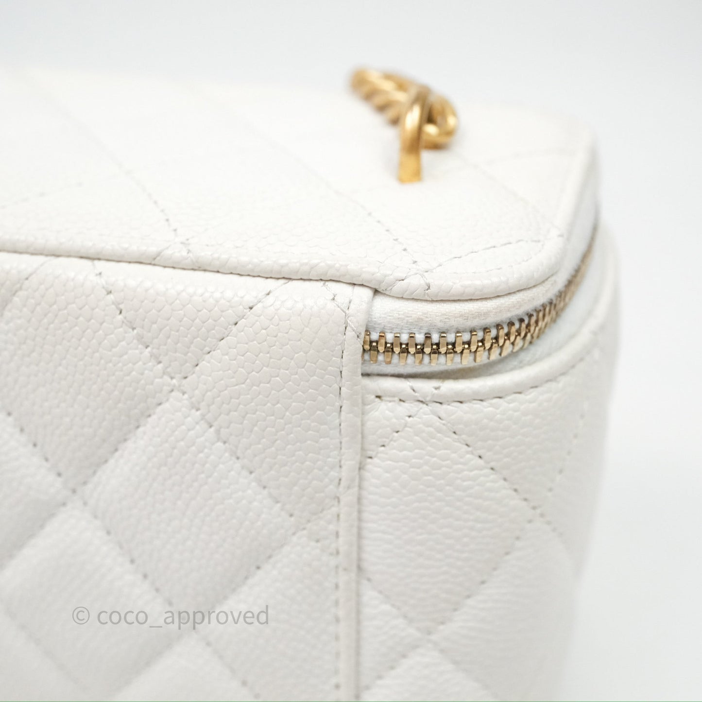 Chanel Vanity with Heart Adjustable Chain White Caviar Aged Gold Hardware