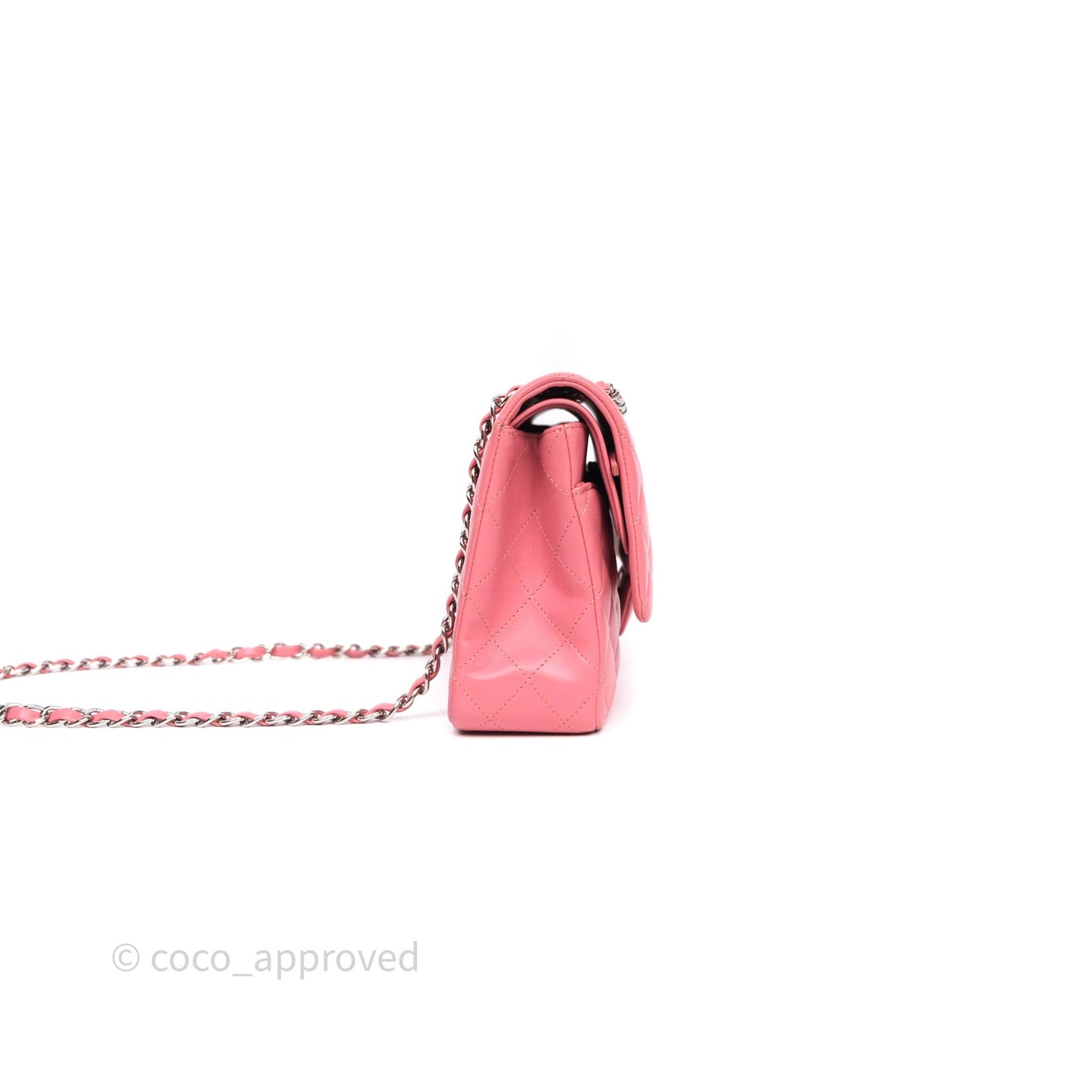 Chanel Classic M/L Medium Flap Quilted Pink Lambskin Silver Hardware