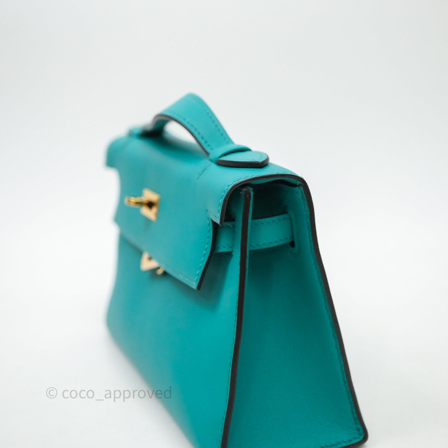 Hermès Kelly Pochette Bleu Paon 7F Gold Hardware
