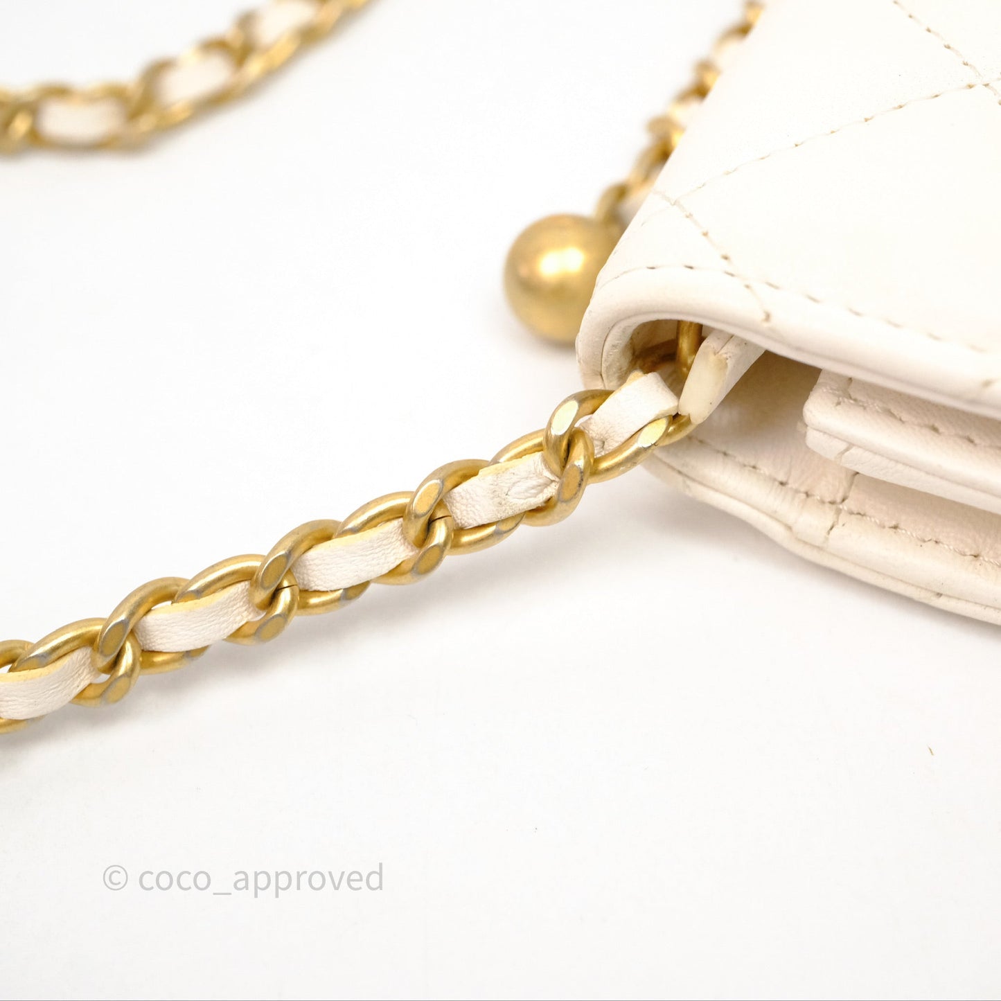 Chanel Quilted Pearl Crush Wallet on Chain WOC Ivory White Lambskin Aged Gold Hardware