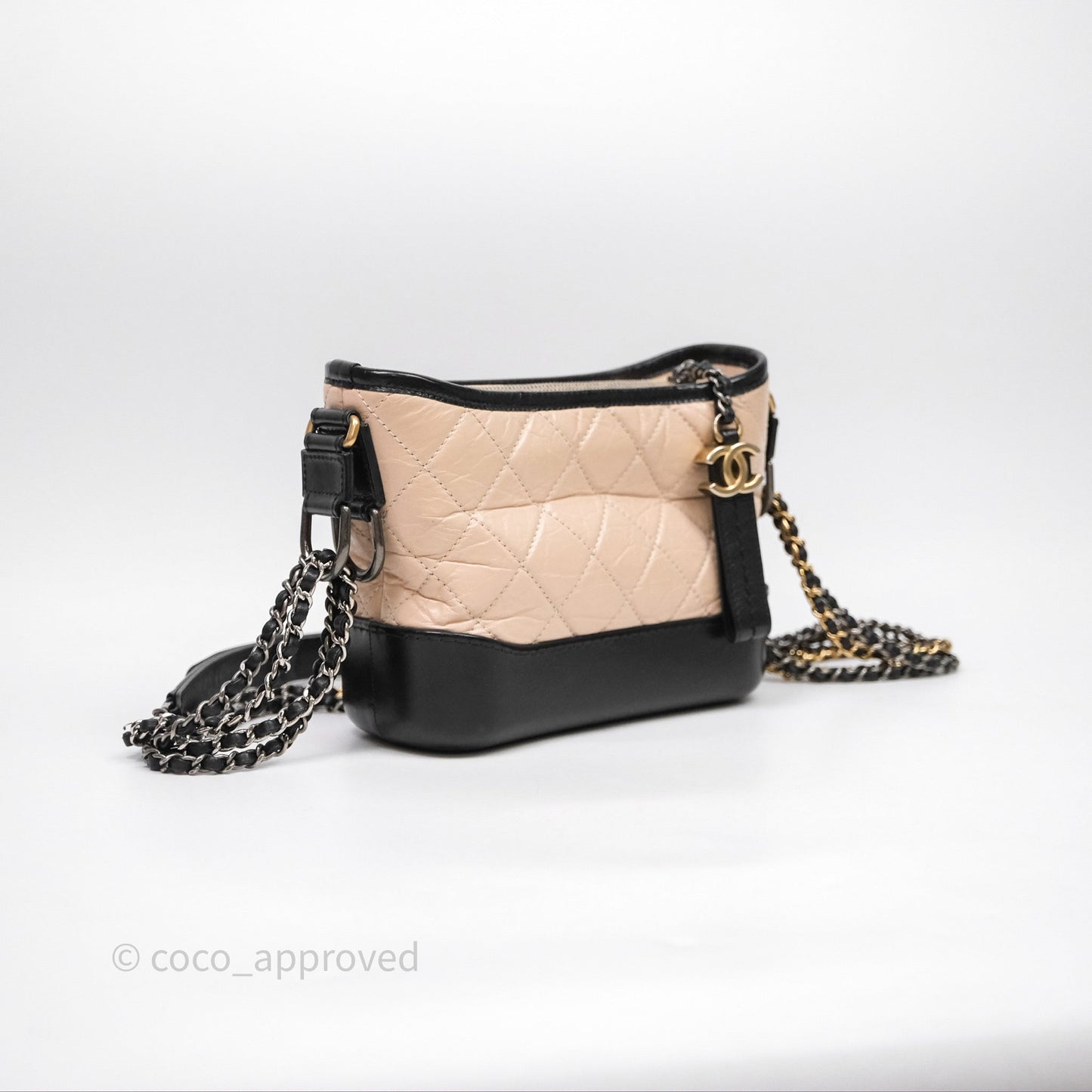 Chanel Small Gabrielle Hobo Quilted Black Beige Aged Calfskin
