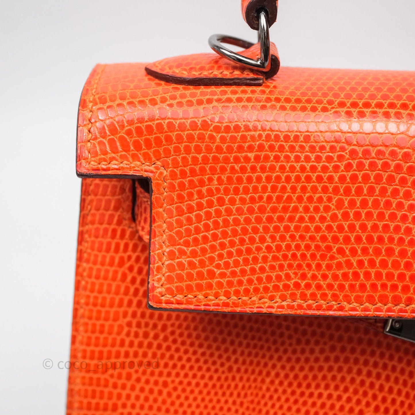 Hermes Kelly 25 Poppy Orange Lizard Palladium Hardware