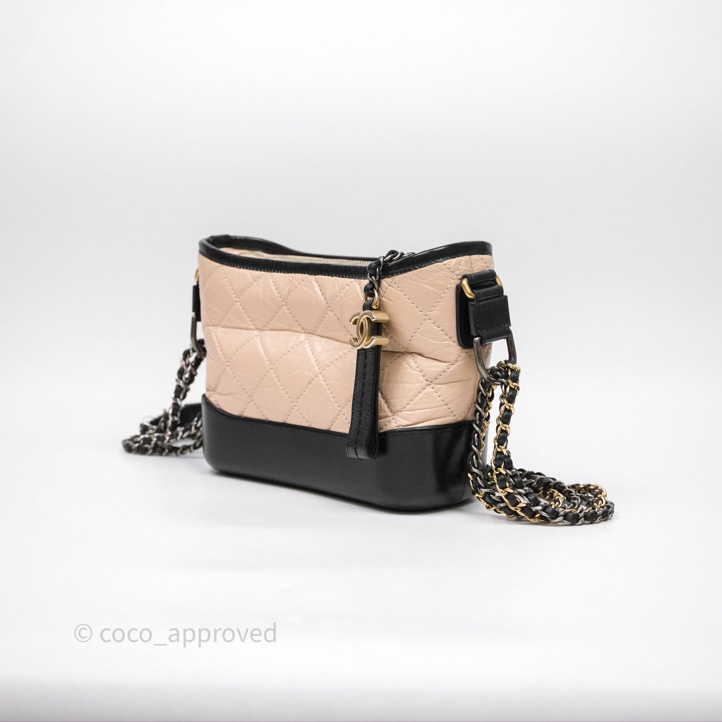 Chanel Small Gabrielle Hobo Quilted Black Beige Aged Calfskin