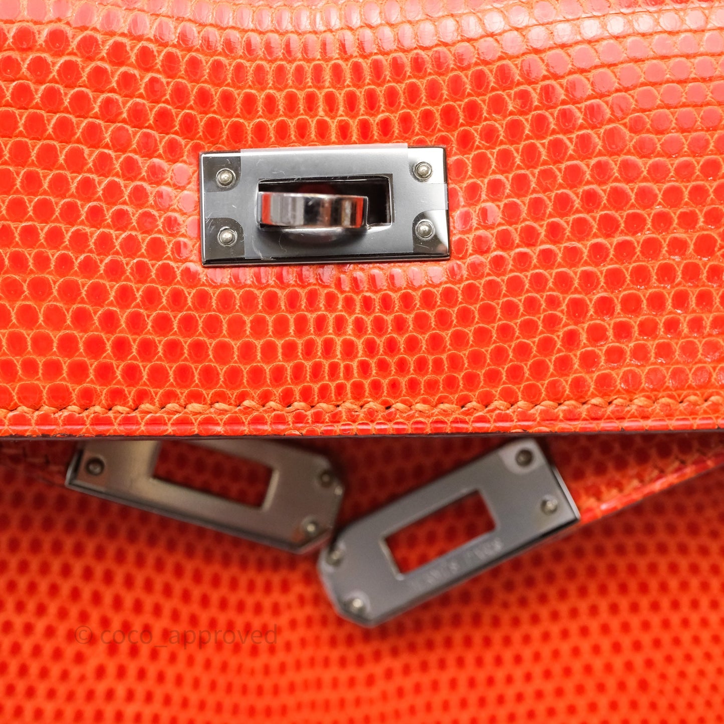 Hermes Kelly 25 Poppy Orange Lizard Palladium Hardware