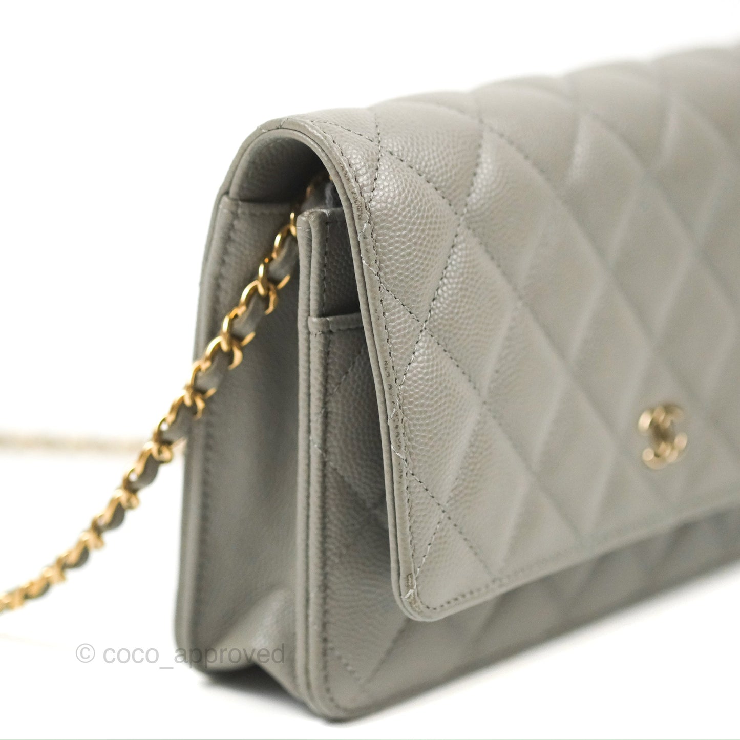 Chanel Quilted Classic Wallet on Chain WOC Grey Caviar Gold Hardware