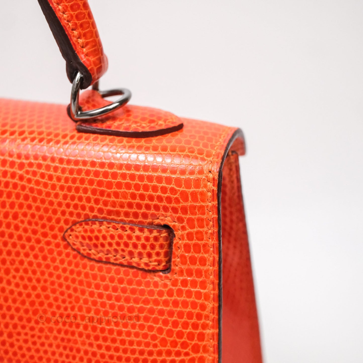 Hermes Kelly 25 Poppy Orange Lizard Palladium Hardware