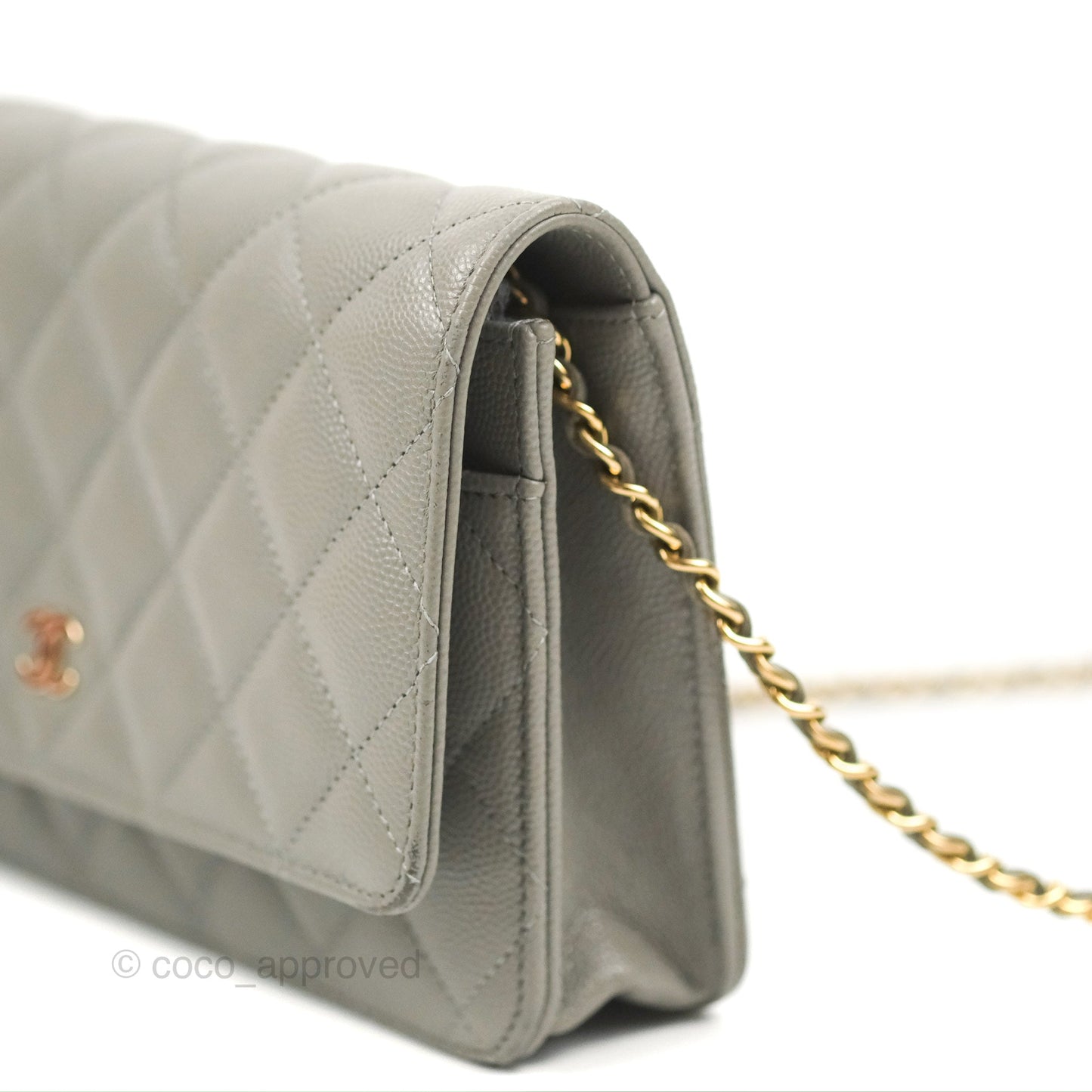 Chanel Quilted Classic Wallet on Chain WOC Grey Caviar Gold Hardware