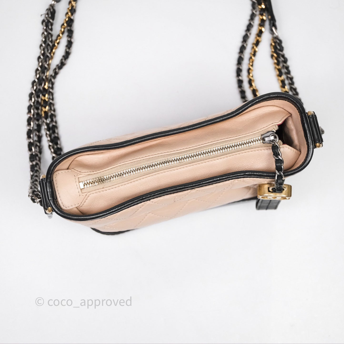 Chanel Small Gabrielle Hobo Quilted Black Beige Aged Calfskin