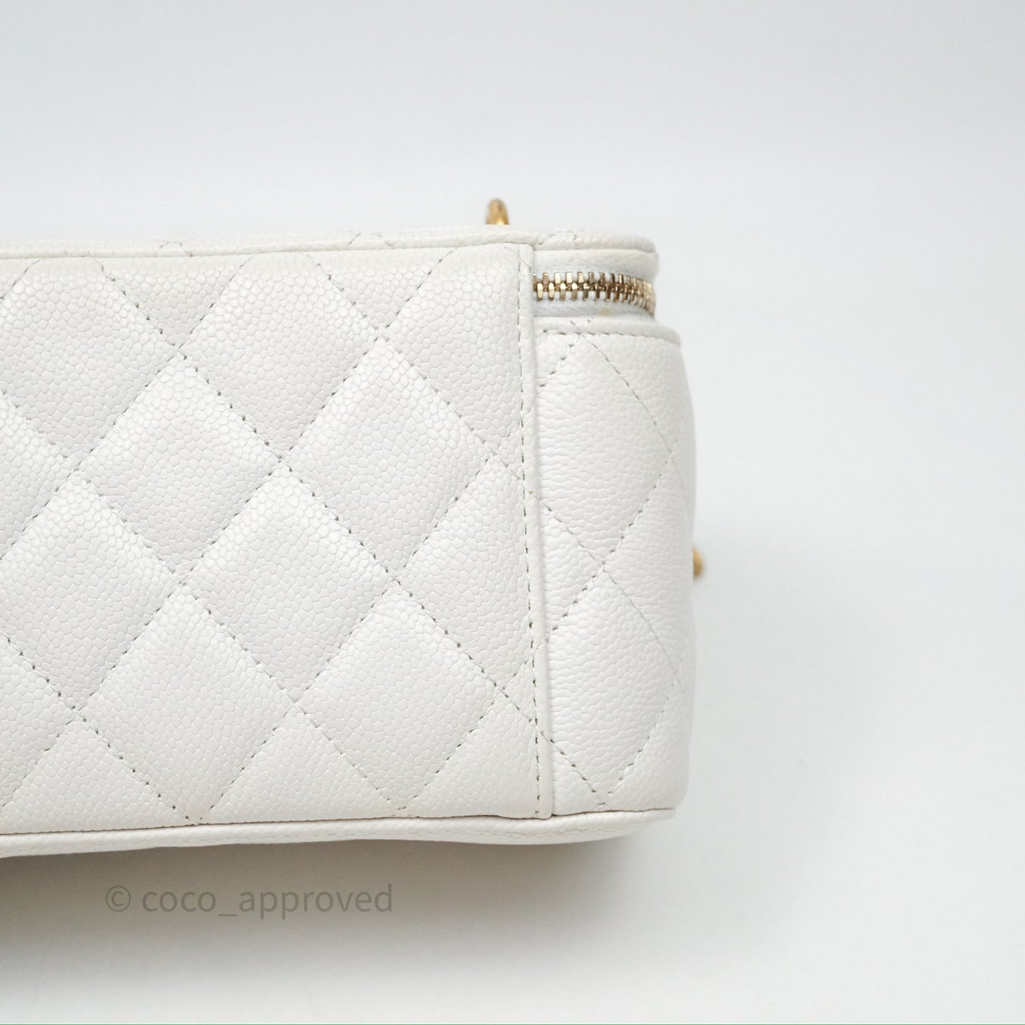 Chanel Vanity with Heart Adjustable Chain White Caviar Aged Gold Hardware