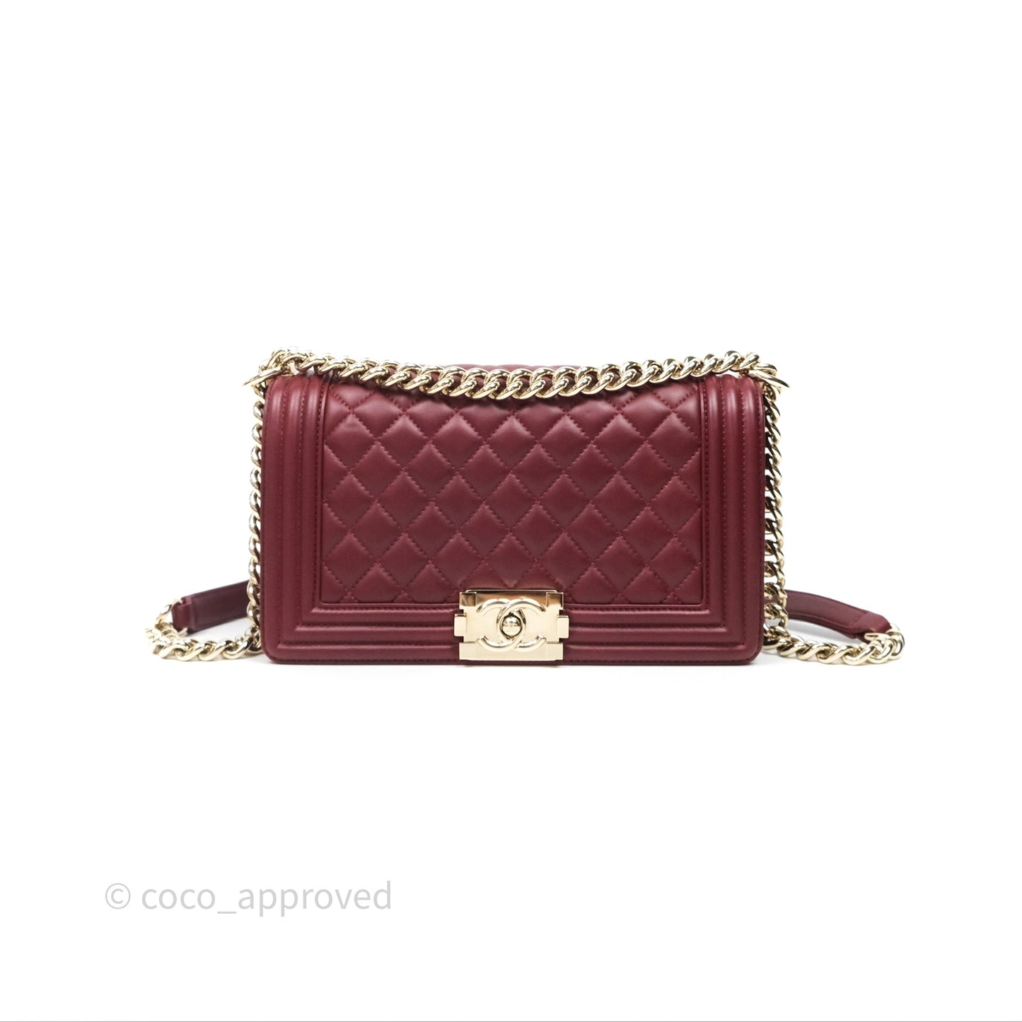 Chanel Quilted Medium Boy Dark Red Lambskin Gold Hardware