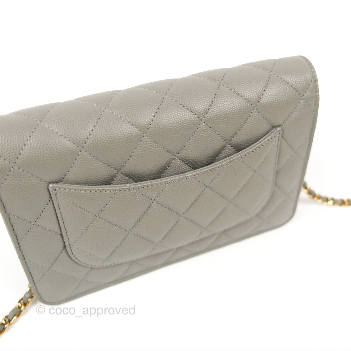 Chanel Quilted Classic Wallet on Chain WOC Grey Caviar Gold Hardware