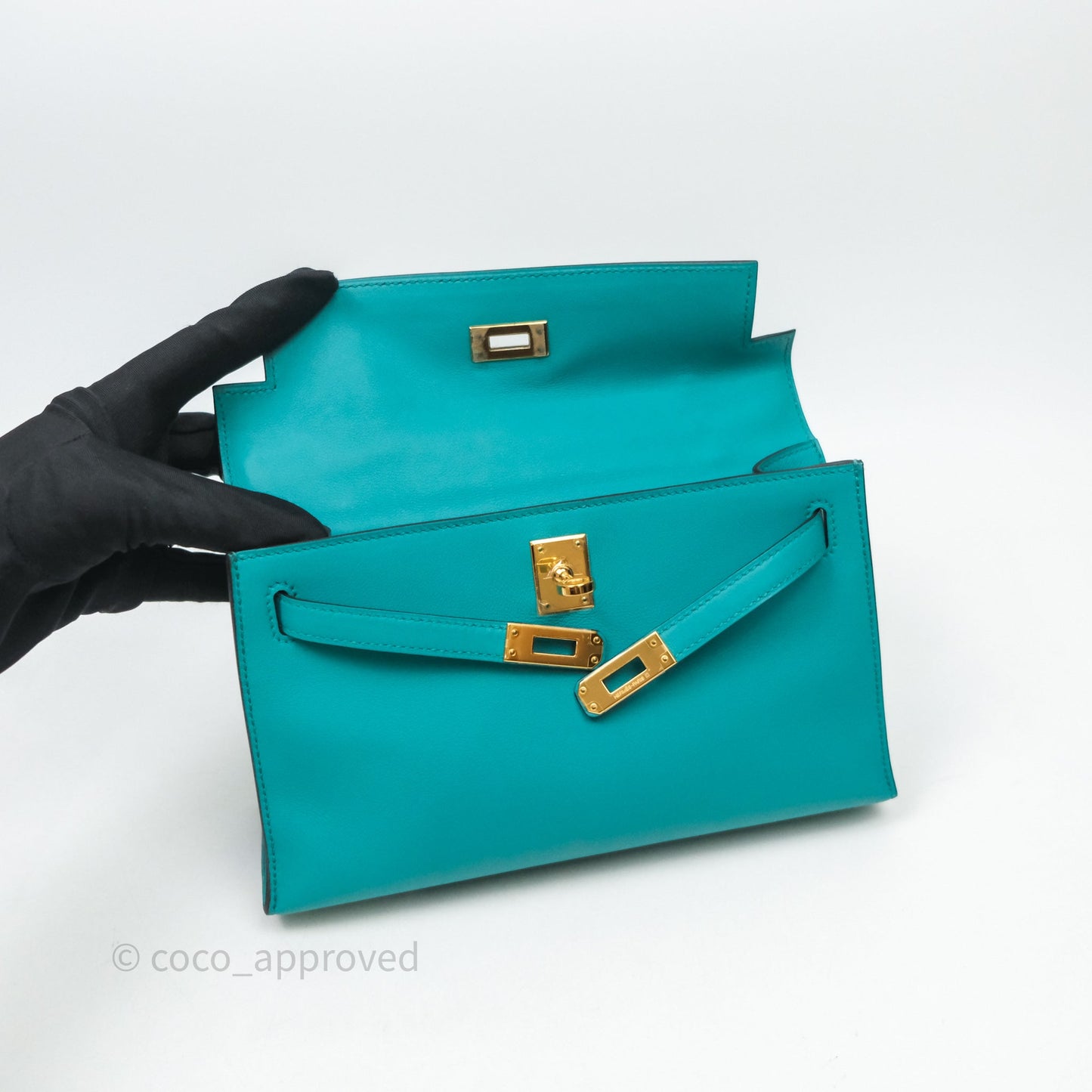 Hermès Kelly Pochette Bleu Paon 7F Gold Hardware