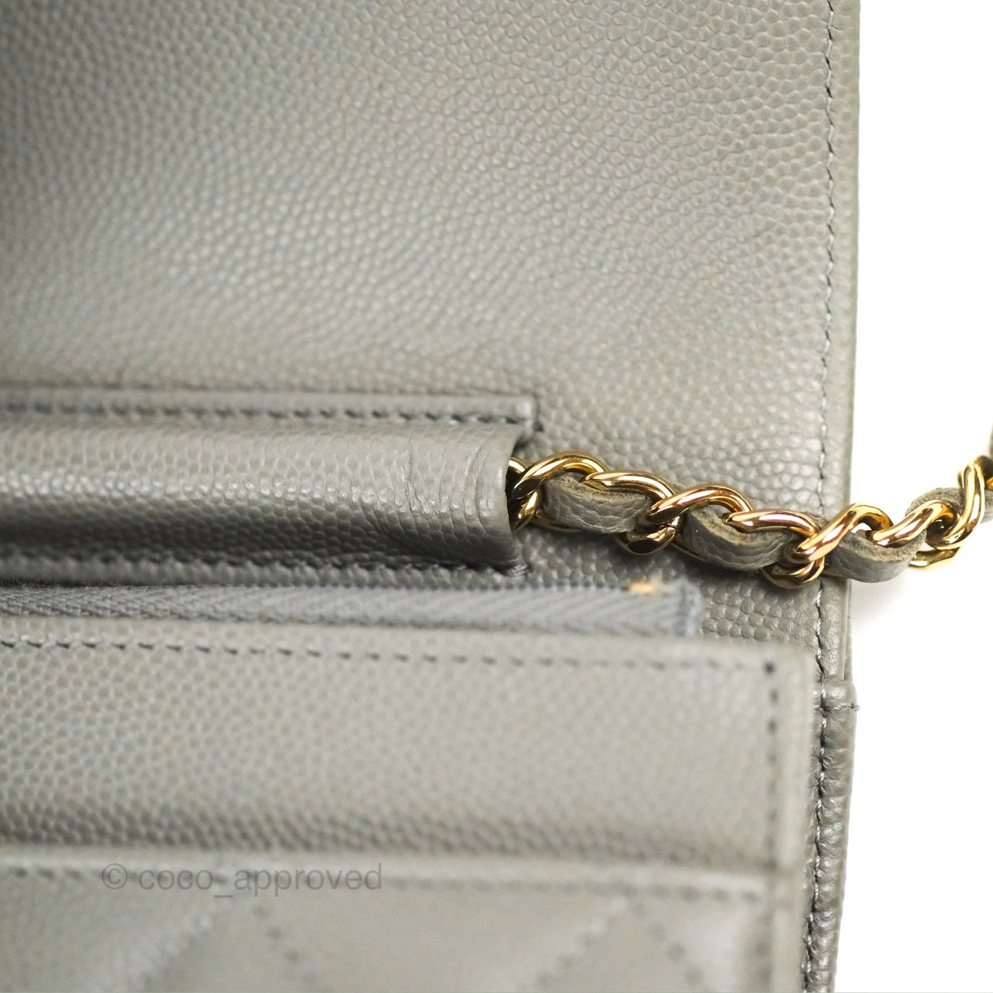 Chanel Quilted Classic Wallet on Chain WOC Grey Caviar Gold Hardware