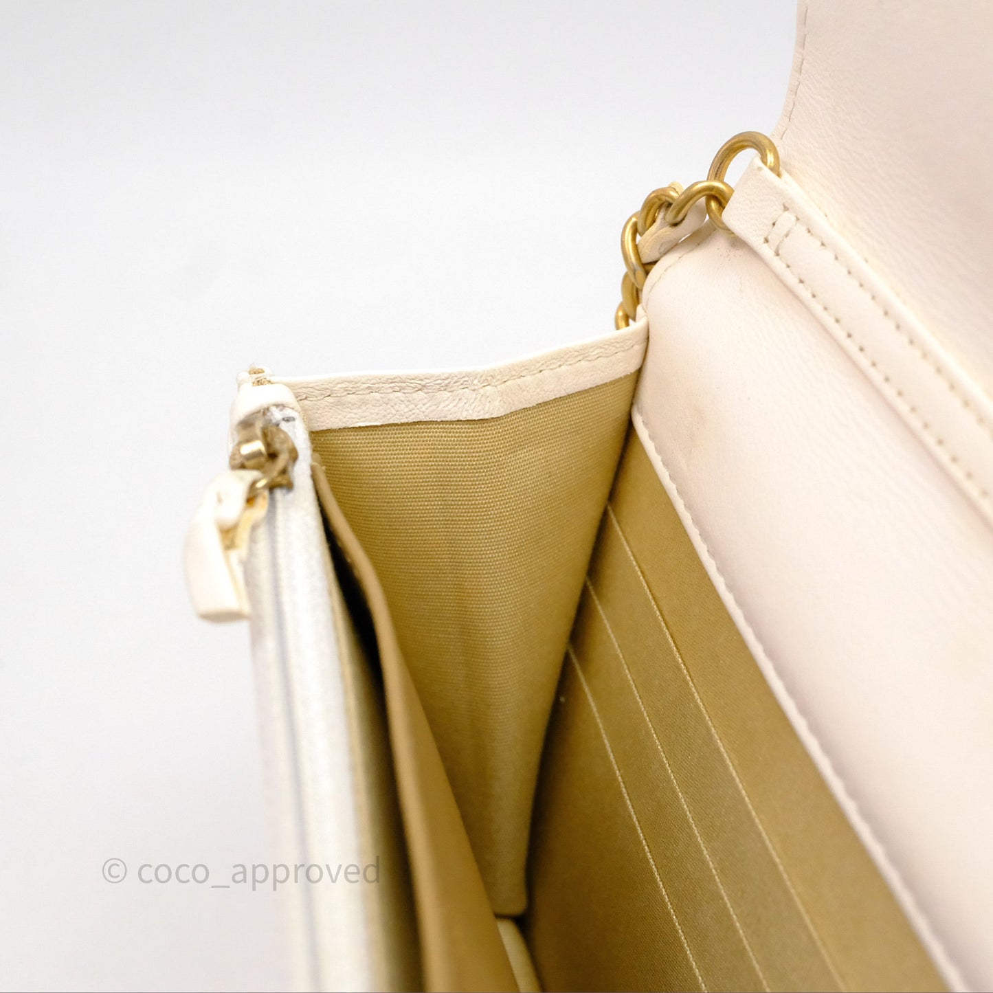 Chanel Quilted Pearl Crush Wallet on Chain WOC Ivory White Lambskin Aged Gold Hardware