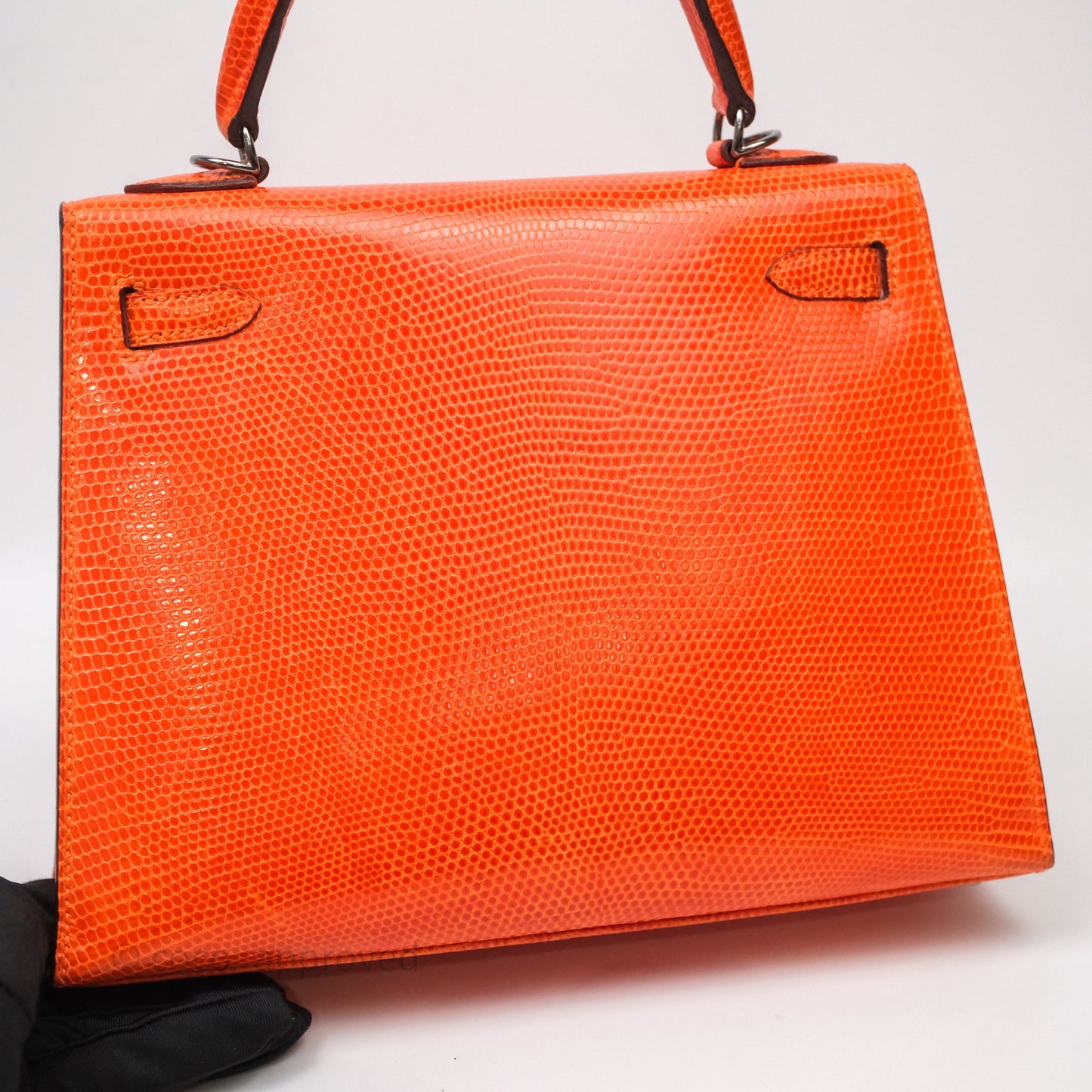 Hermes Kelly 25 Poppy Orange Lizard Palladium Hardware