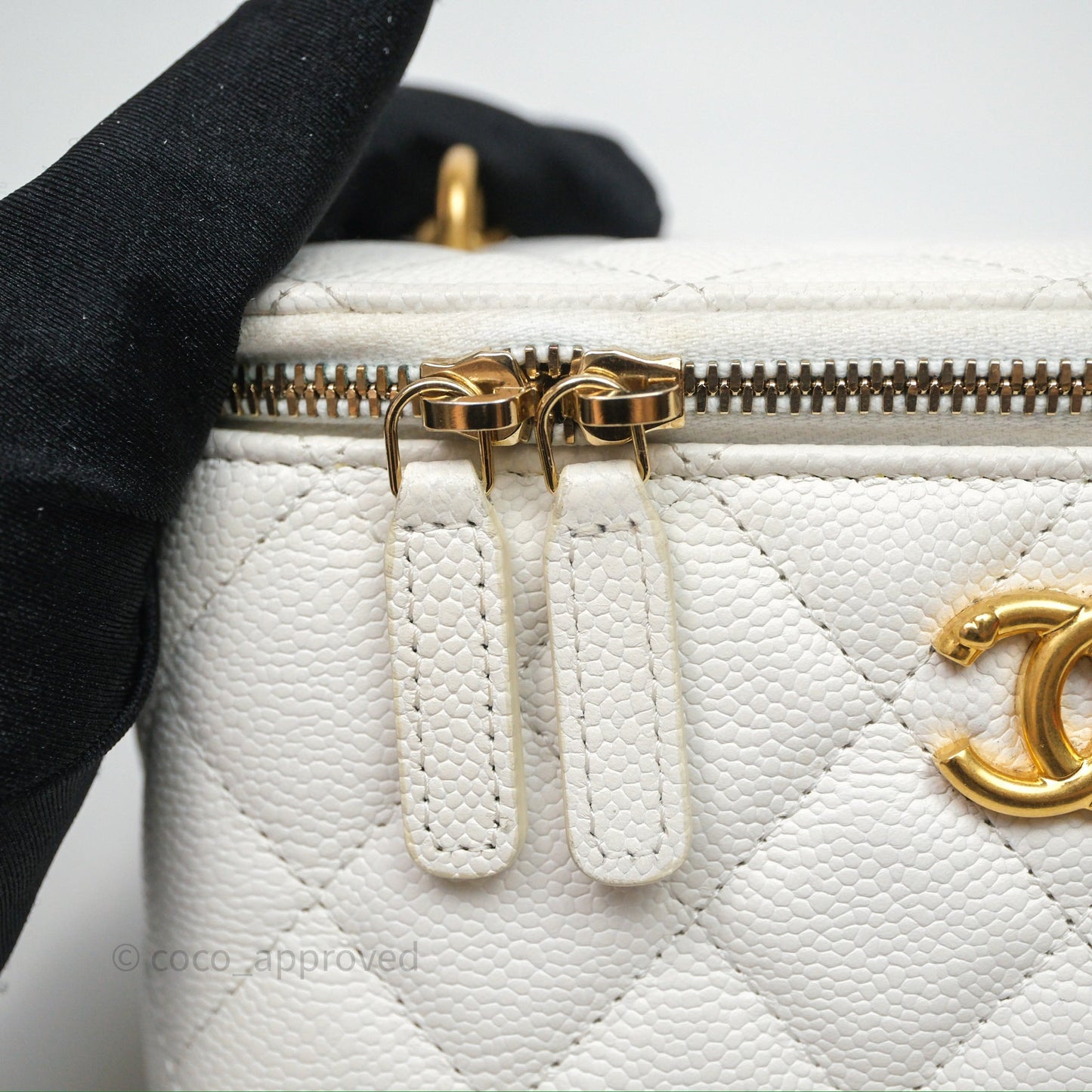 Chanel Vanity with Heart Adjustable Chain White Caviar Aged Gold Hardware