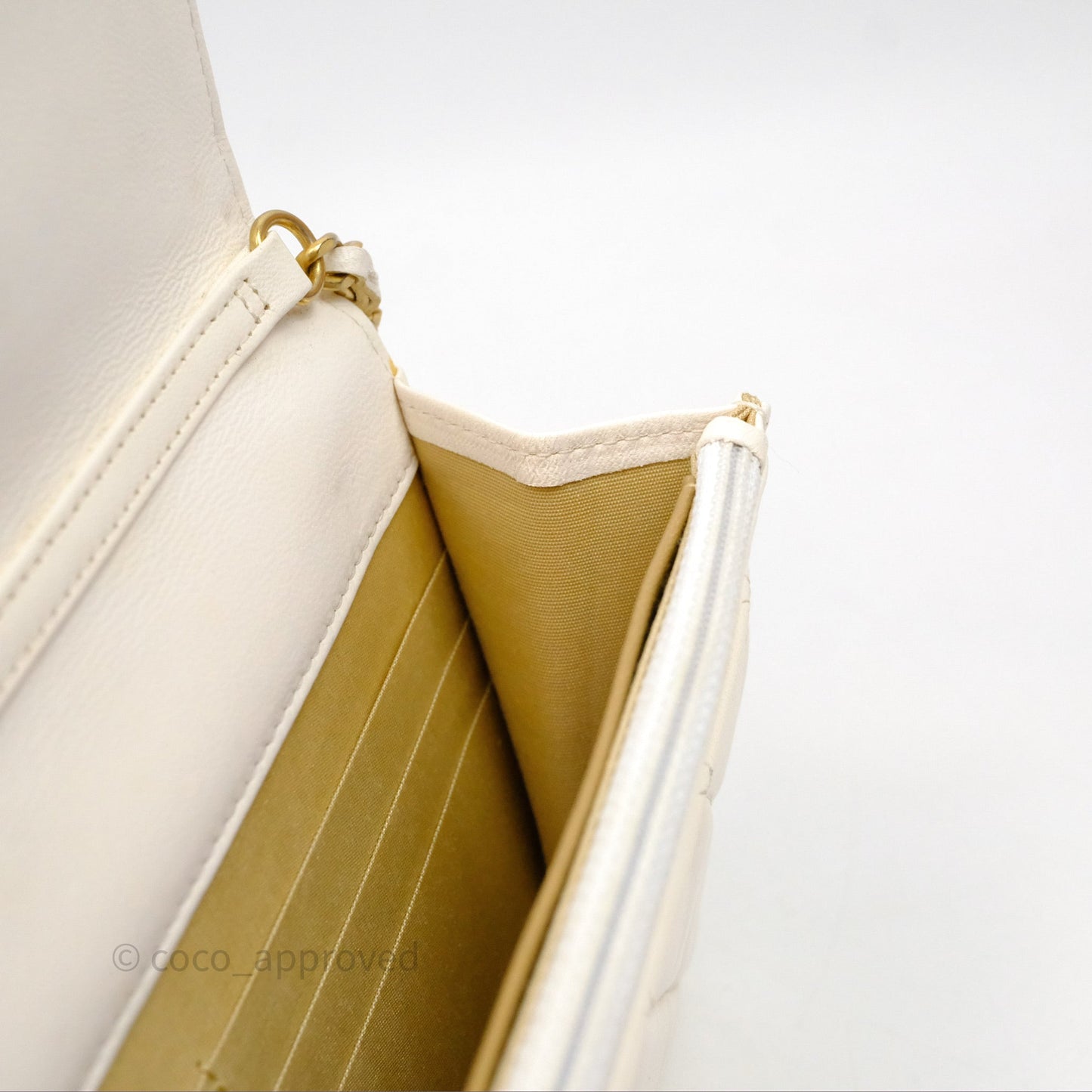 Chanel Quilted Pearl Crush Wallet on Chain WOC Ivory White Lambskin Aged Gold Hardware