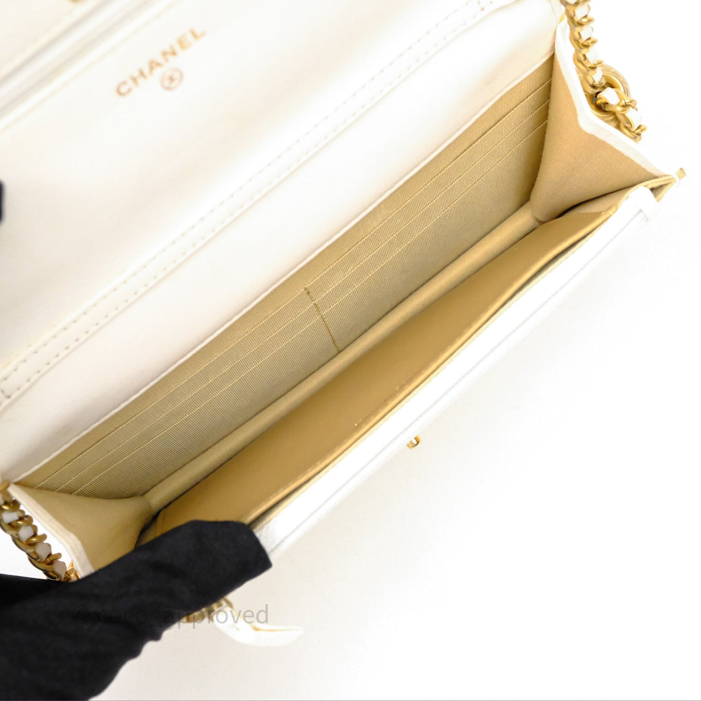 Chanel Quilted Pearl Crush Wallet on Chain WOC Ivory White Lambskin Aged Gold Hardware