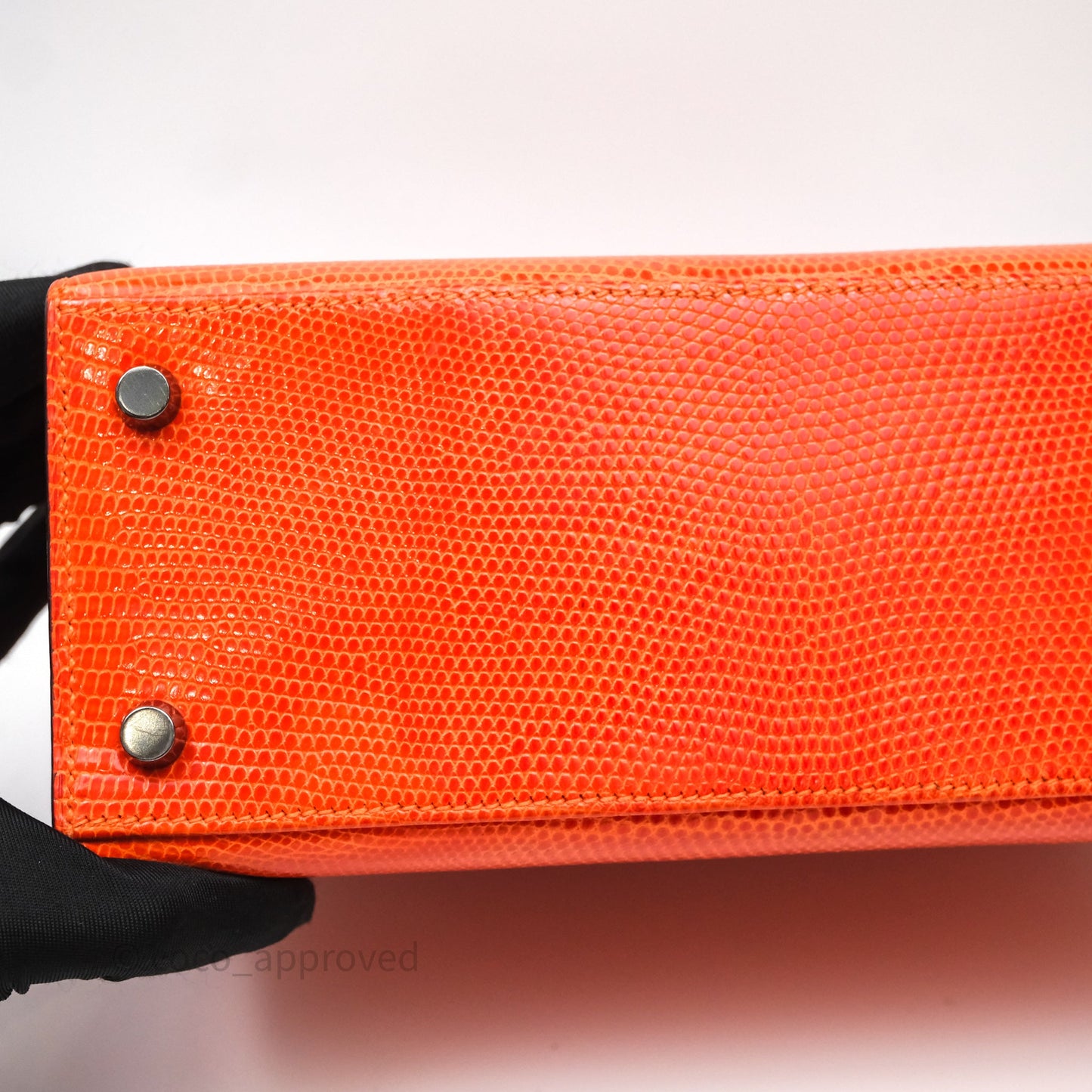 Hermes Kelly 25 Poppy Orange Lizard Palladium Hardware