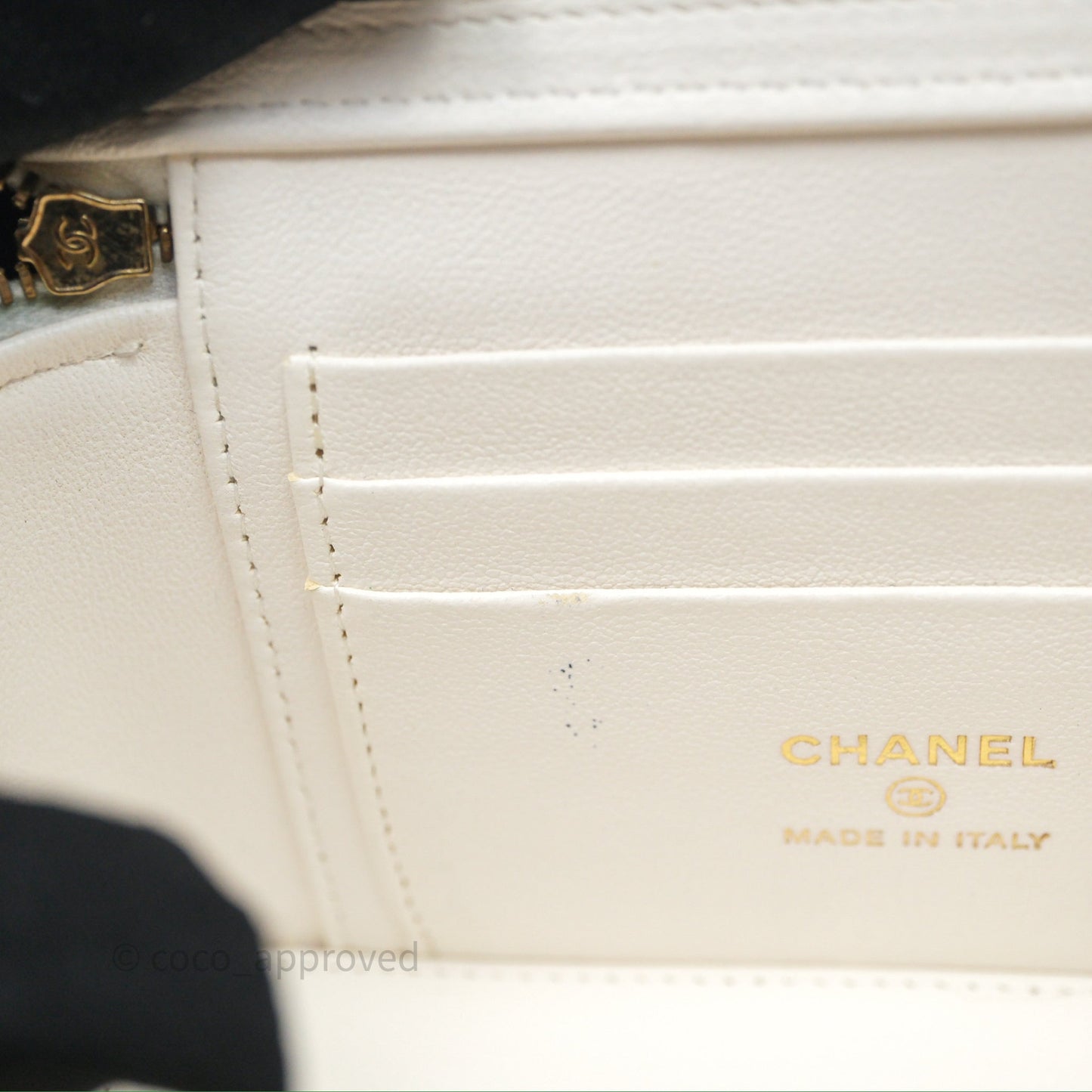 Chanel Vanity with Heart Adjustable Chain White Caviar Aged Gold Hardware