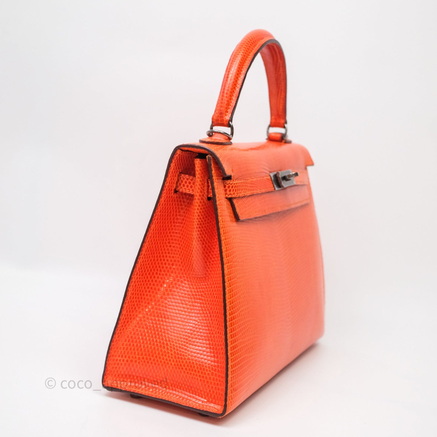 Hermes Kelly 25 Poppy Orange Lizard Palladium Hardware
