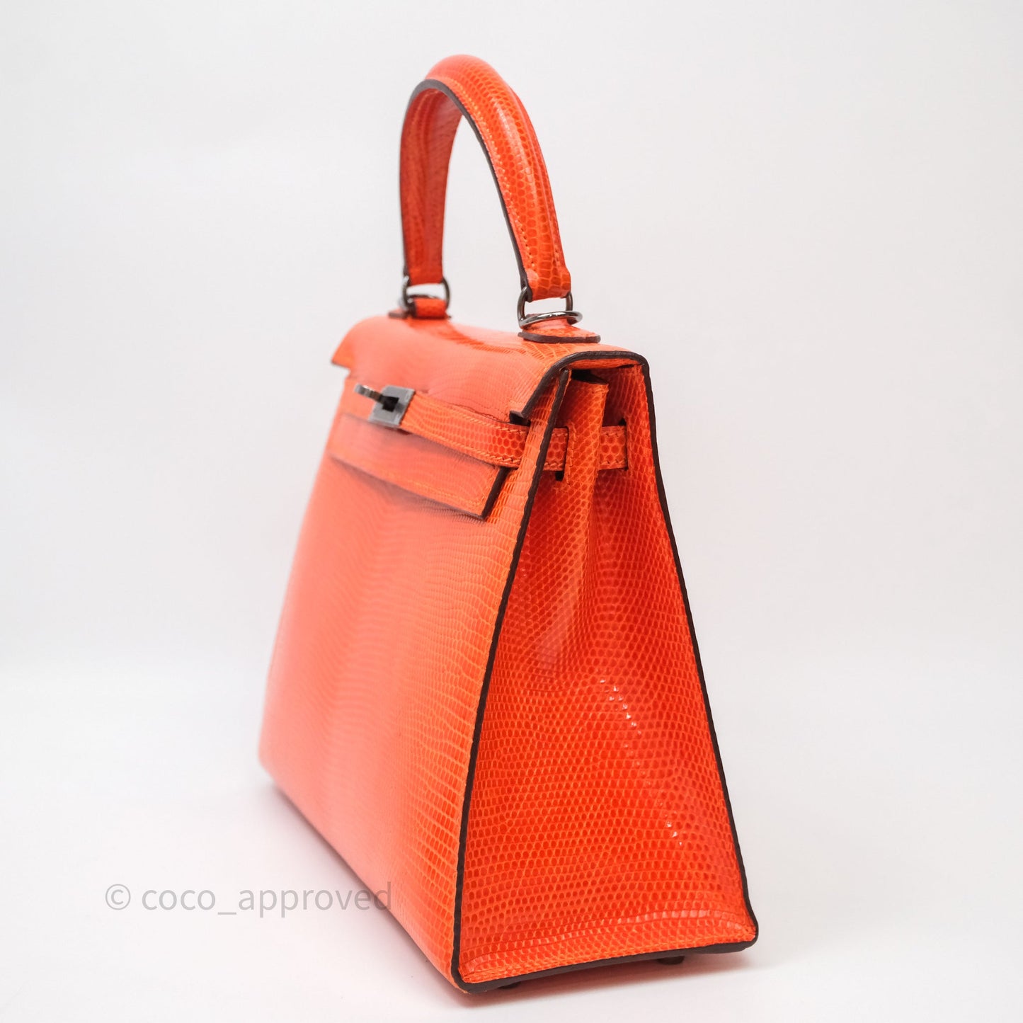 Hermes Kelly 25 Poppy Orange Lizard Palladium Hardware