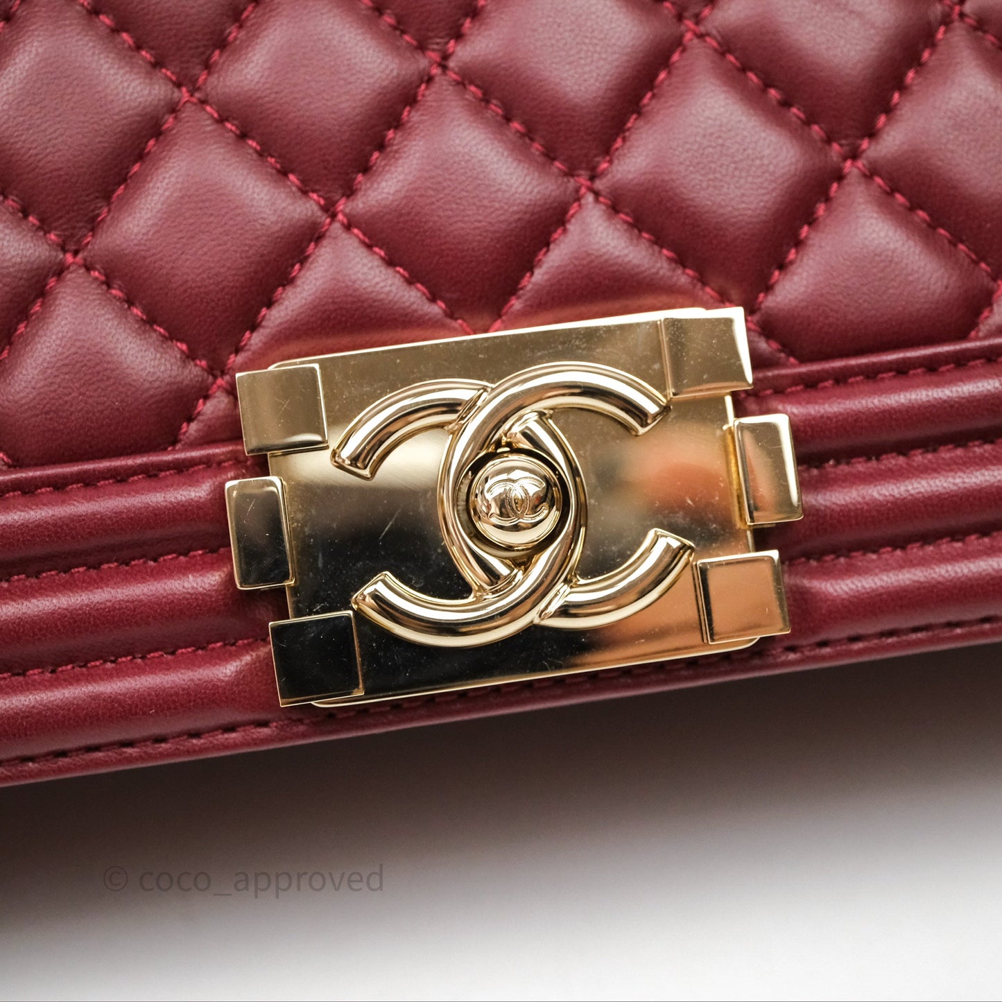Chanel Quilted Medium Boy Dark Red Lambskin Gold Hardware