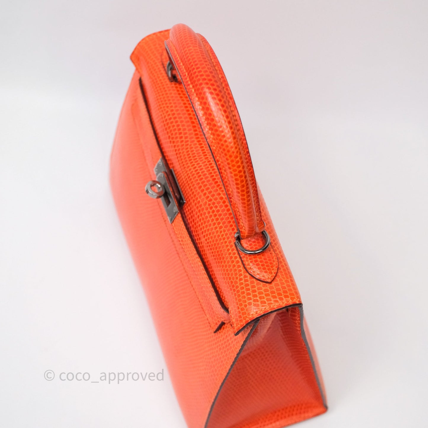 Hermes Kelly 25 Poppy Orange Lizard Palladium Hardware