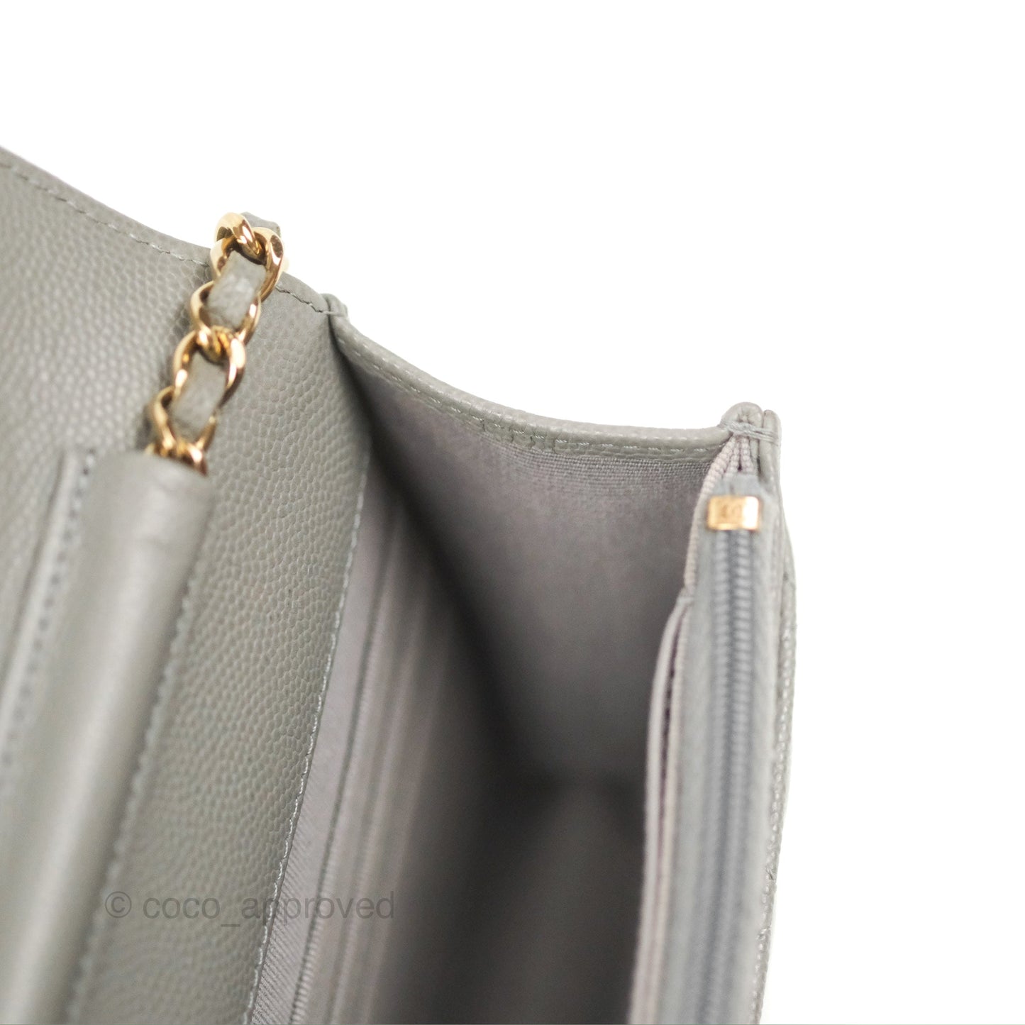 Chanel Quilted Classic Wallet on Chain WOC Grey Caviar Gold Hardware