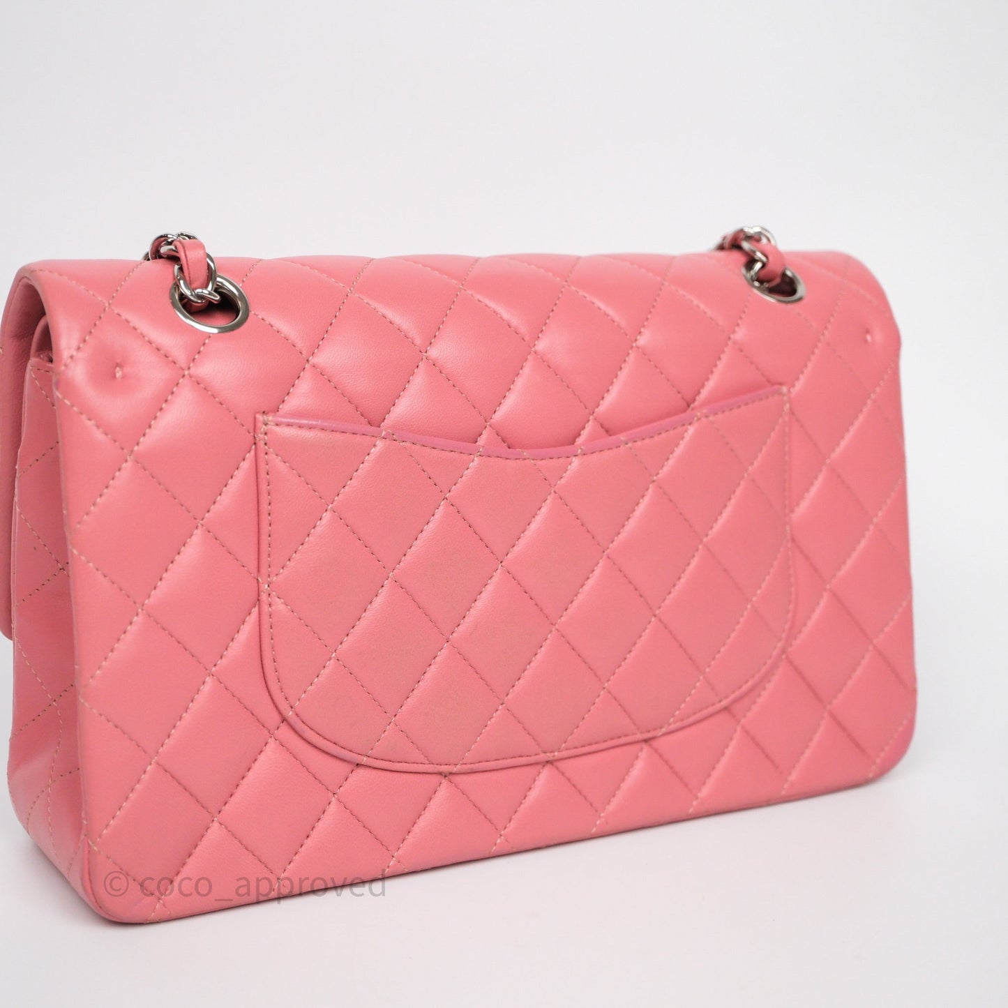 Chanel Classic M/L Medium Flap Quilted Pink Lambskin Silver Hardware