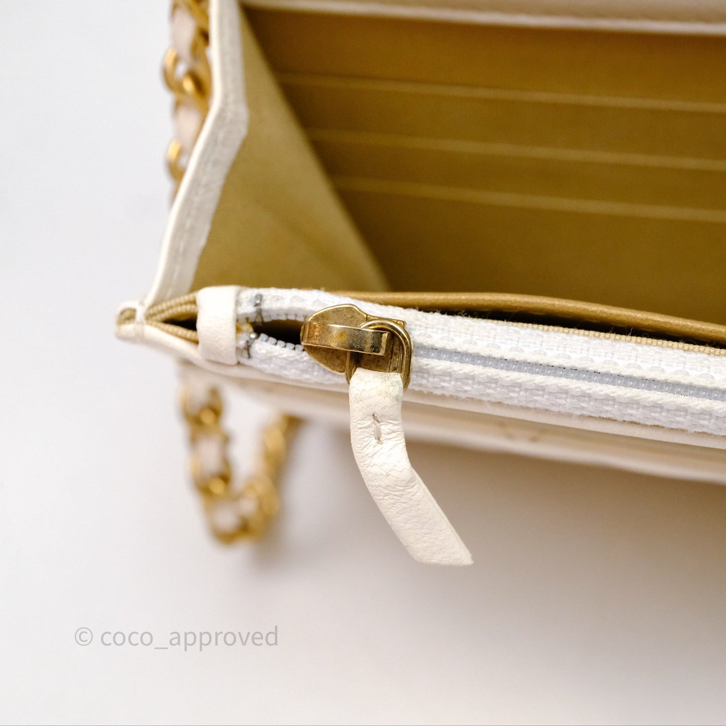 Chanel Quilted Pearl Crush Wallet on Chain WOC Ivory White Lambskin Aged Gold Hardware