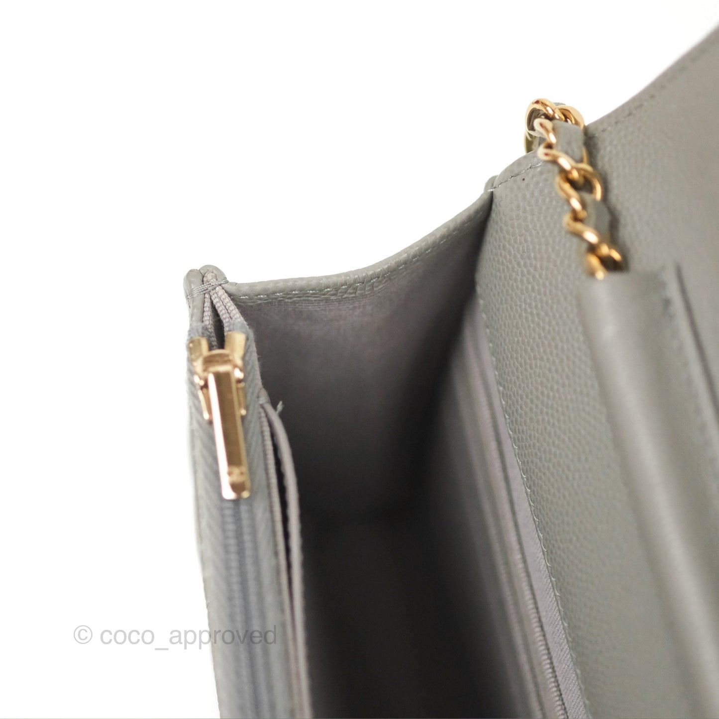 Chanel Quilted Classic Wallet on Chain WOC Grey Caviar Gold Hardware