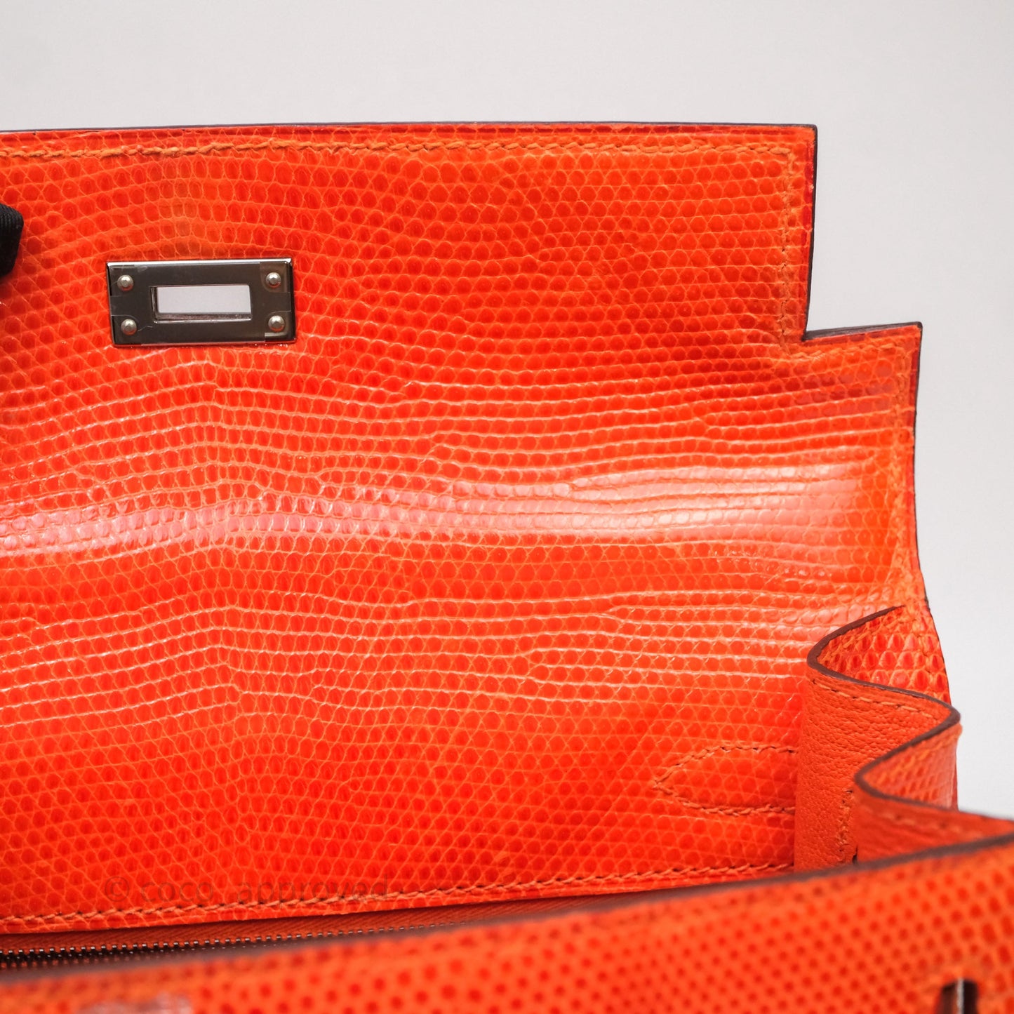 Hermes Kelly 25 Poppy Orange Lizard Palladium Hardware