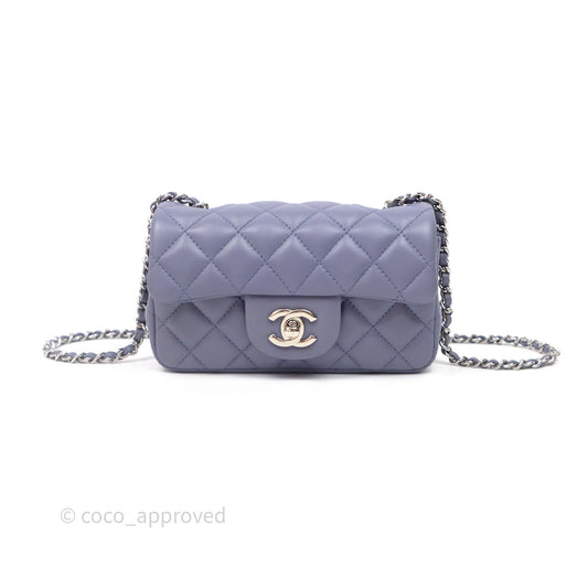 Chanel Quilted Extra Mini Rectangular Flap Purple Lambskin Silver Hardware