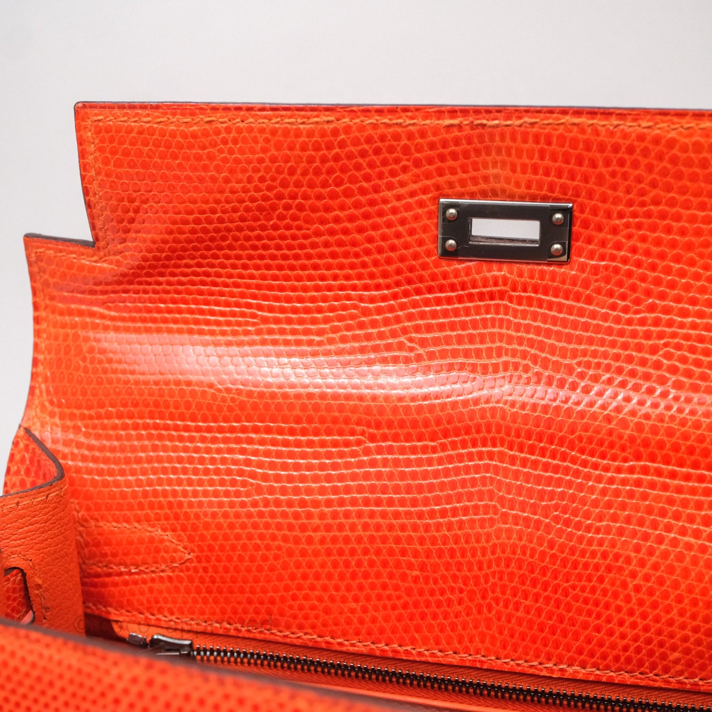 Hermes Kelly 25 Poppy Orange Lizard Palladium Hardware