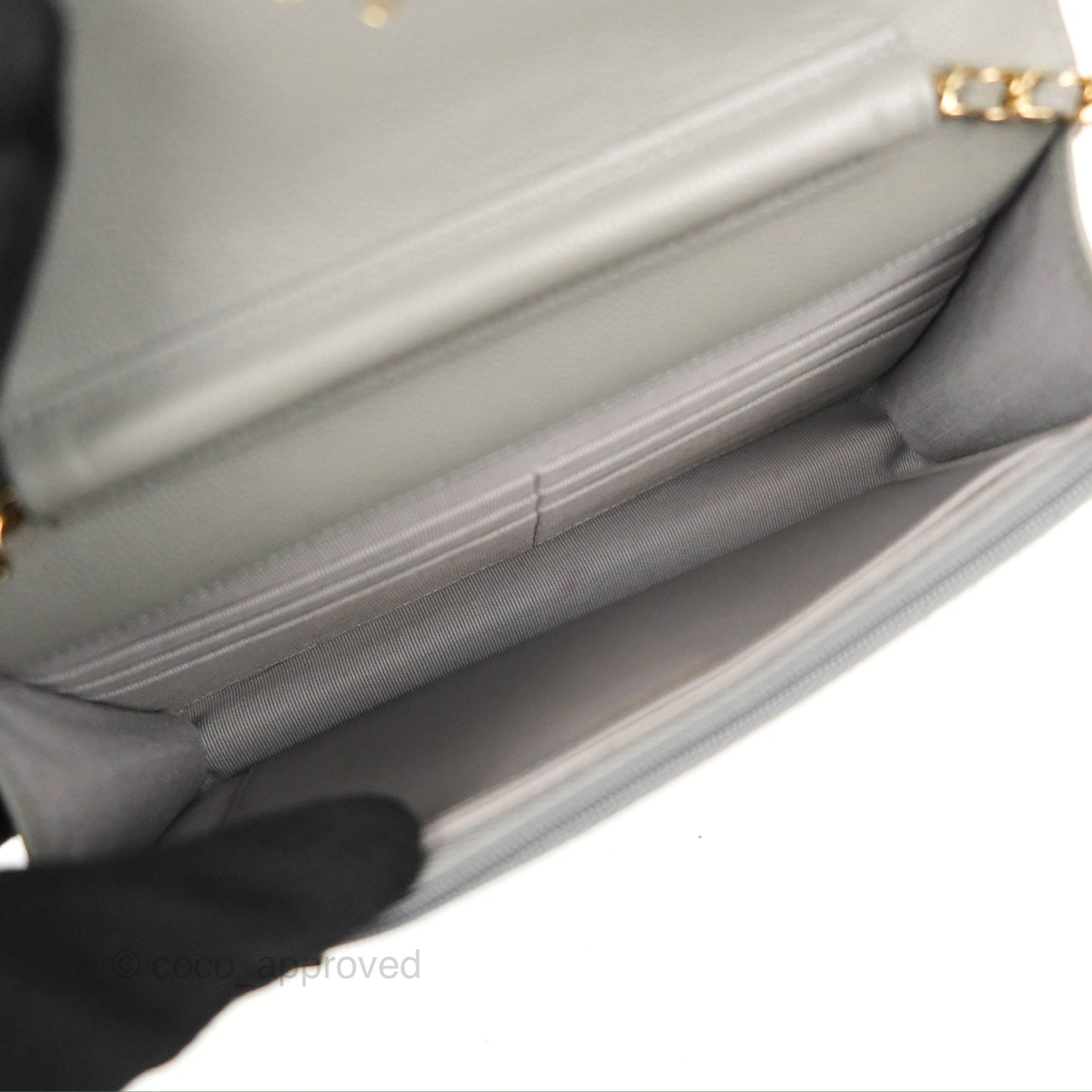 Chanel Quilted Classic Wallet on Chain WOC Grey Caviar Gold Hardware