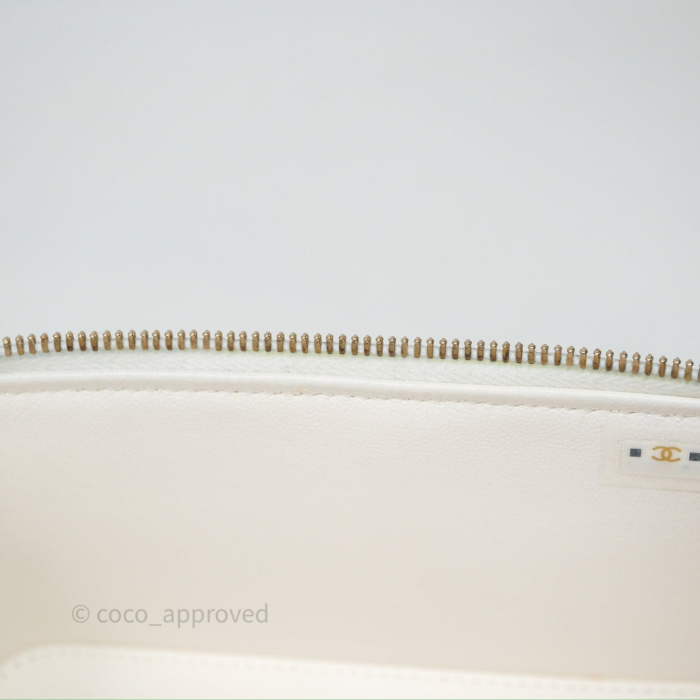 Chanel Vanity with Heart Adjustable Chain White Caviar Aged Gold Hardware