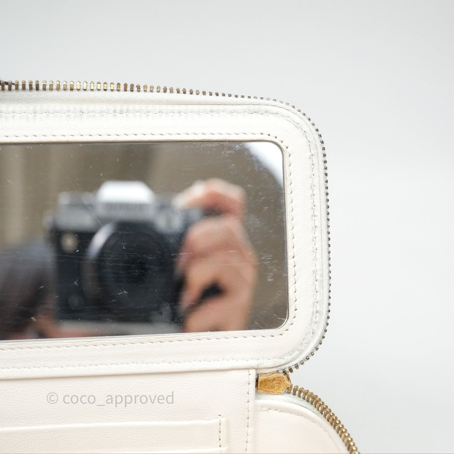 Chanel Vanity with Heart Adjustable Chain White Caviar Aged Gold Hardware