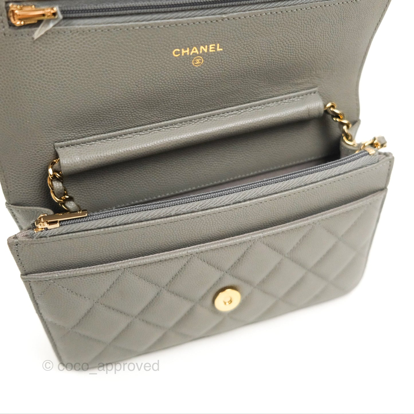 Chanel Quilted Classic Wallet on Chain WOC Grey Caviar Gold Hardware