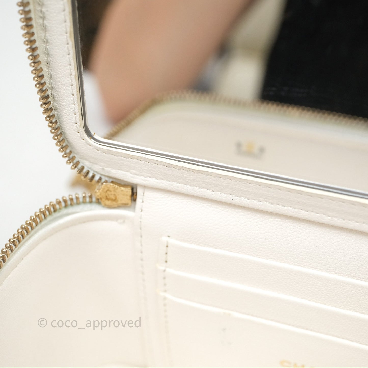 Chanel Vanity with Heart Adjustable Chain White Caviar Aged Gold Hardware