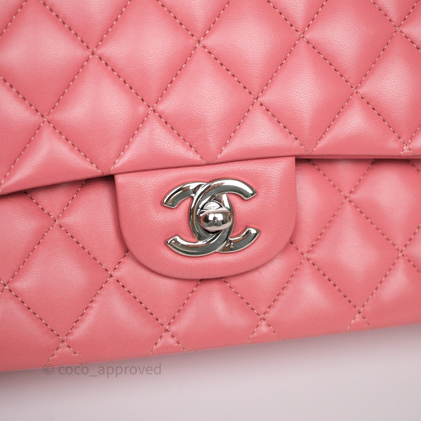 Chanel Classic M/L Medium Flap Quilted Pink Lambskin Silver Hardware