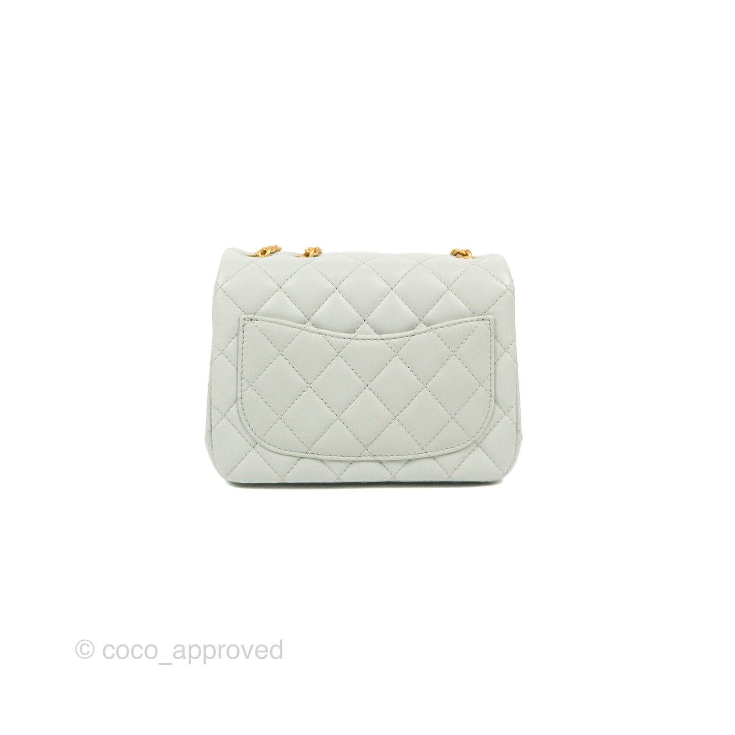 Chanel Quilted Mini Square Flap with Camellia Adjustable Chain Blue Clair Lambskin 23S