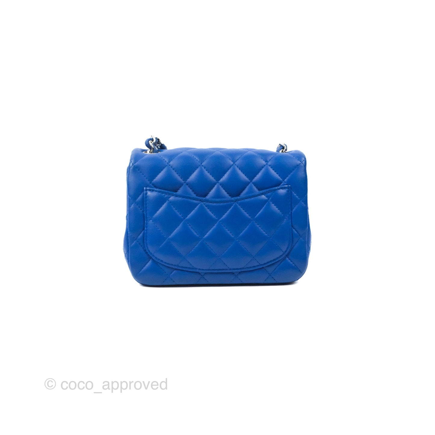 Chanel Quilted Mini Square Blue Lambskin Silver Hardware