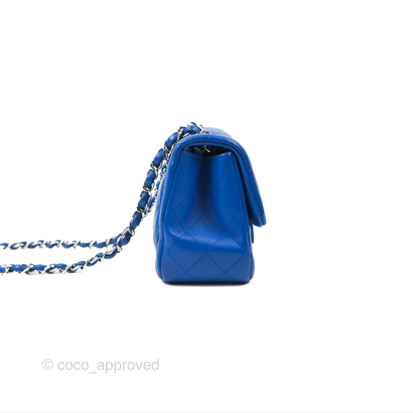 Chanel Quilted Mini Square Blue Lambskin Silver Hardware