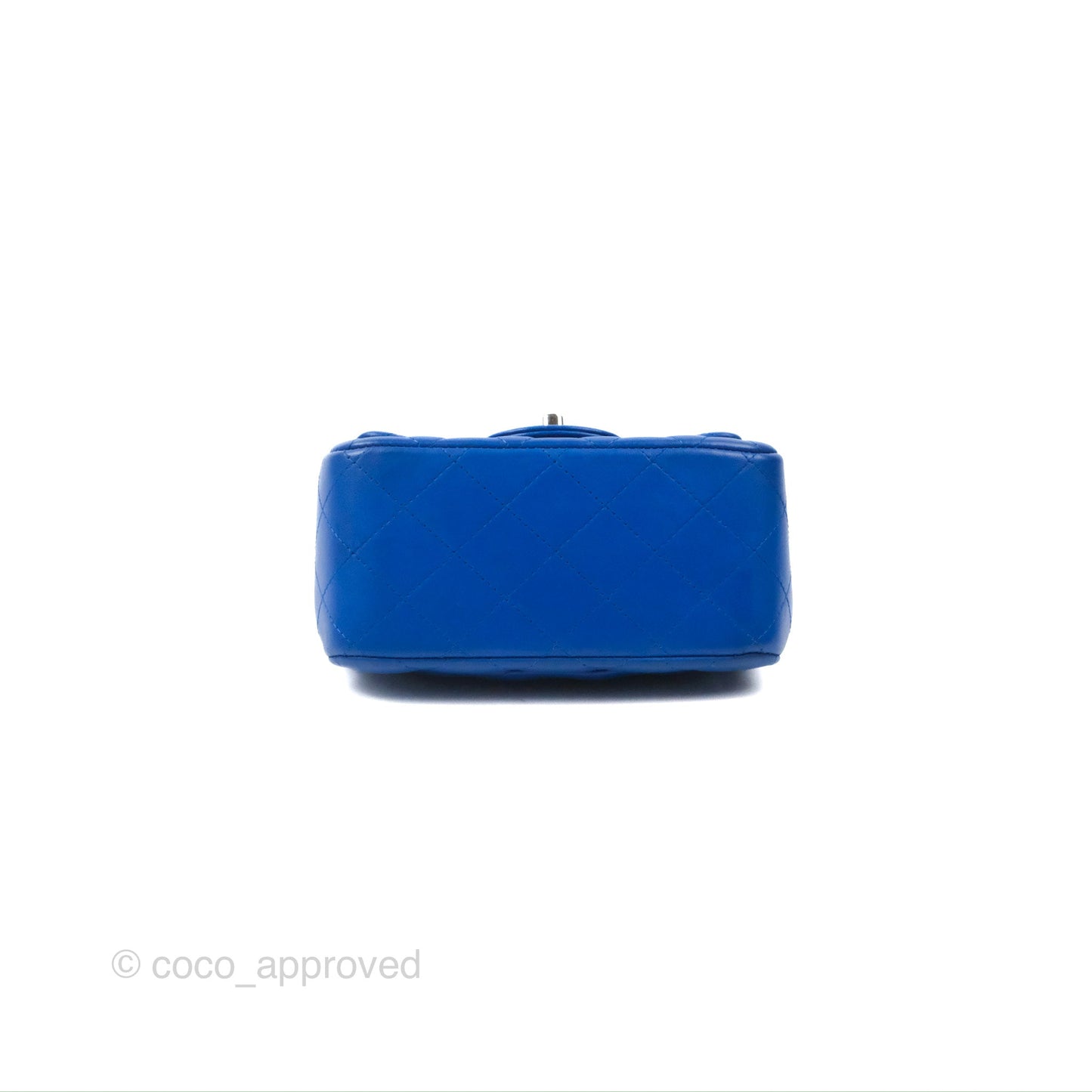 Chanel Quilted Mini Square Blue Lambskin Silver Hardware