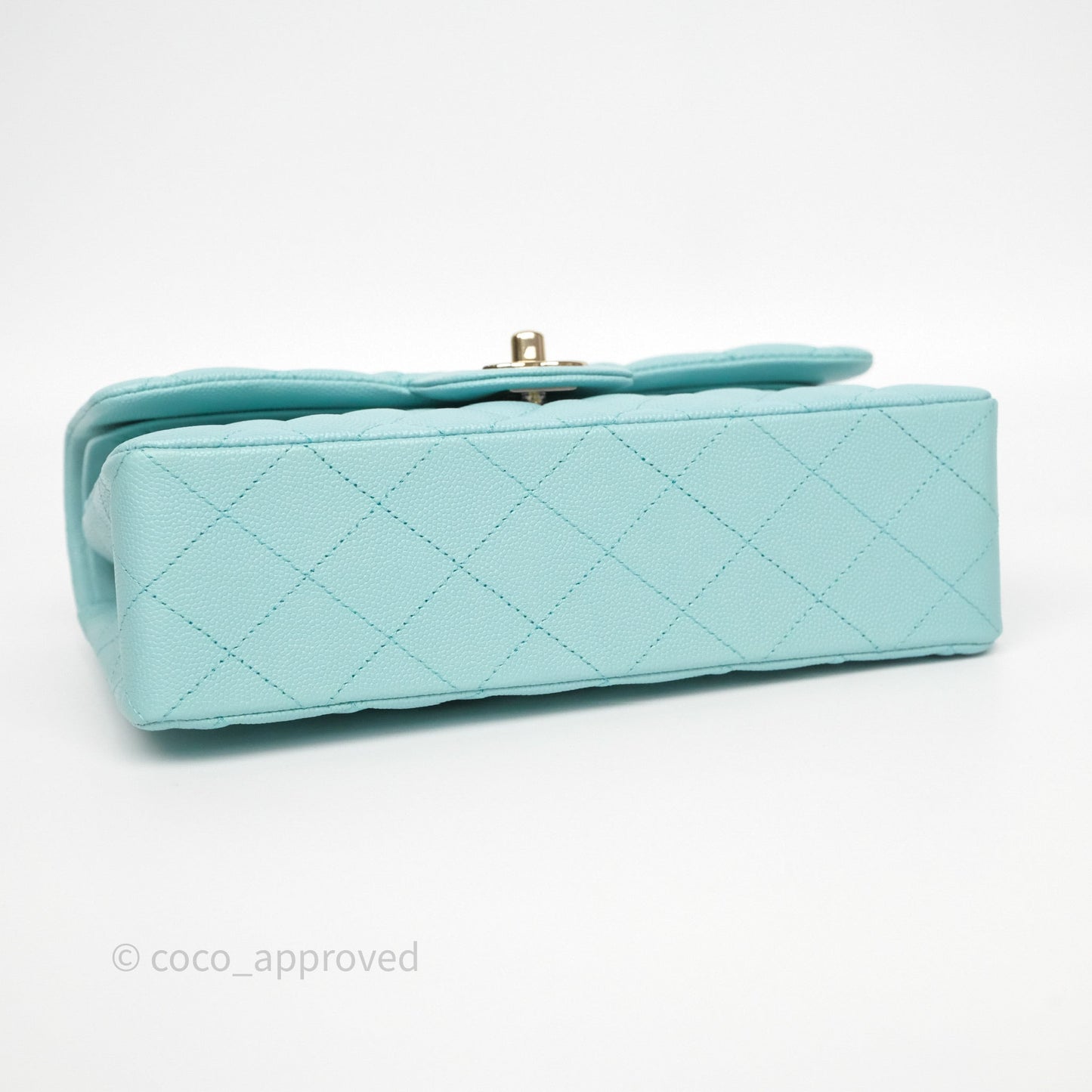 Chanel Small Classic Flap Quilted Light Tiffany Blue Caviar Gold Hardware