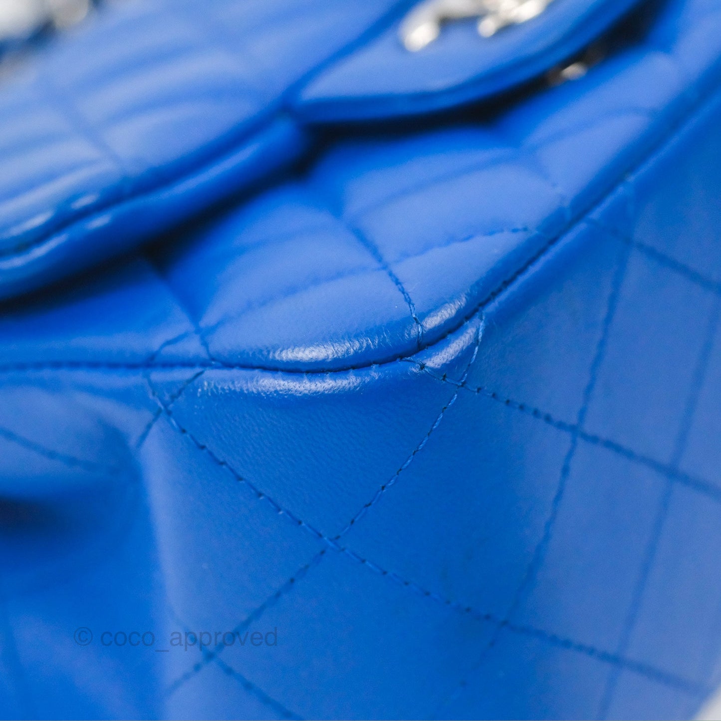 Chanel Quilted Mini Square Blue Lambskin Silver Hardware