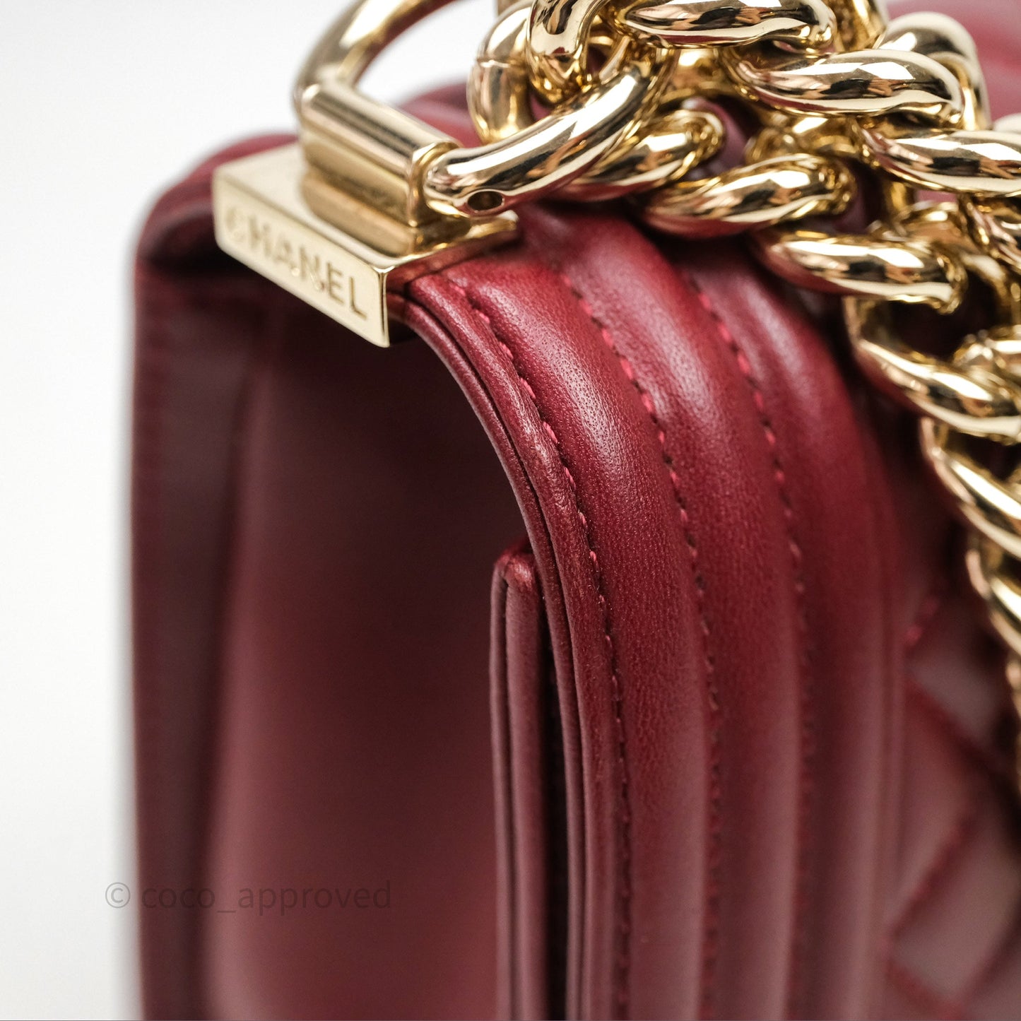 Chanel Quilted Medium Boy Dark Red Lambskin Gold Hardware